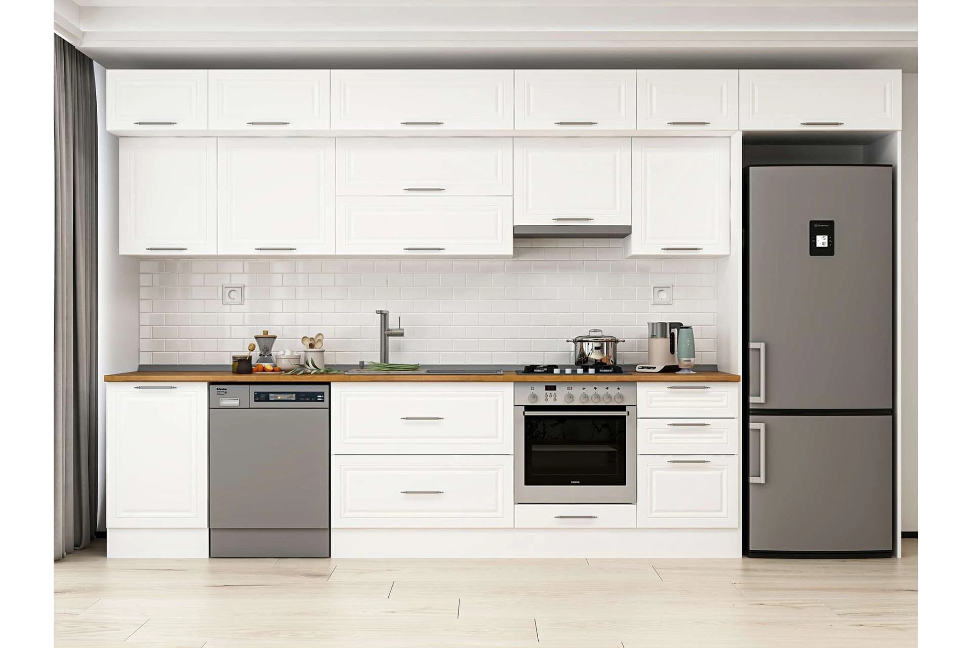 ALVİNKA 380X240 CM KLASİK MEBRAN MUTFAK DOLABI, MB E80S50S50 1 MEBRAN BEYAZ SUNTALAM