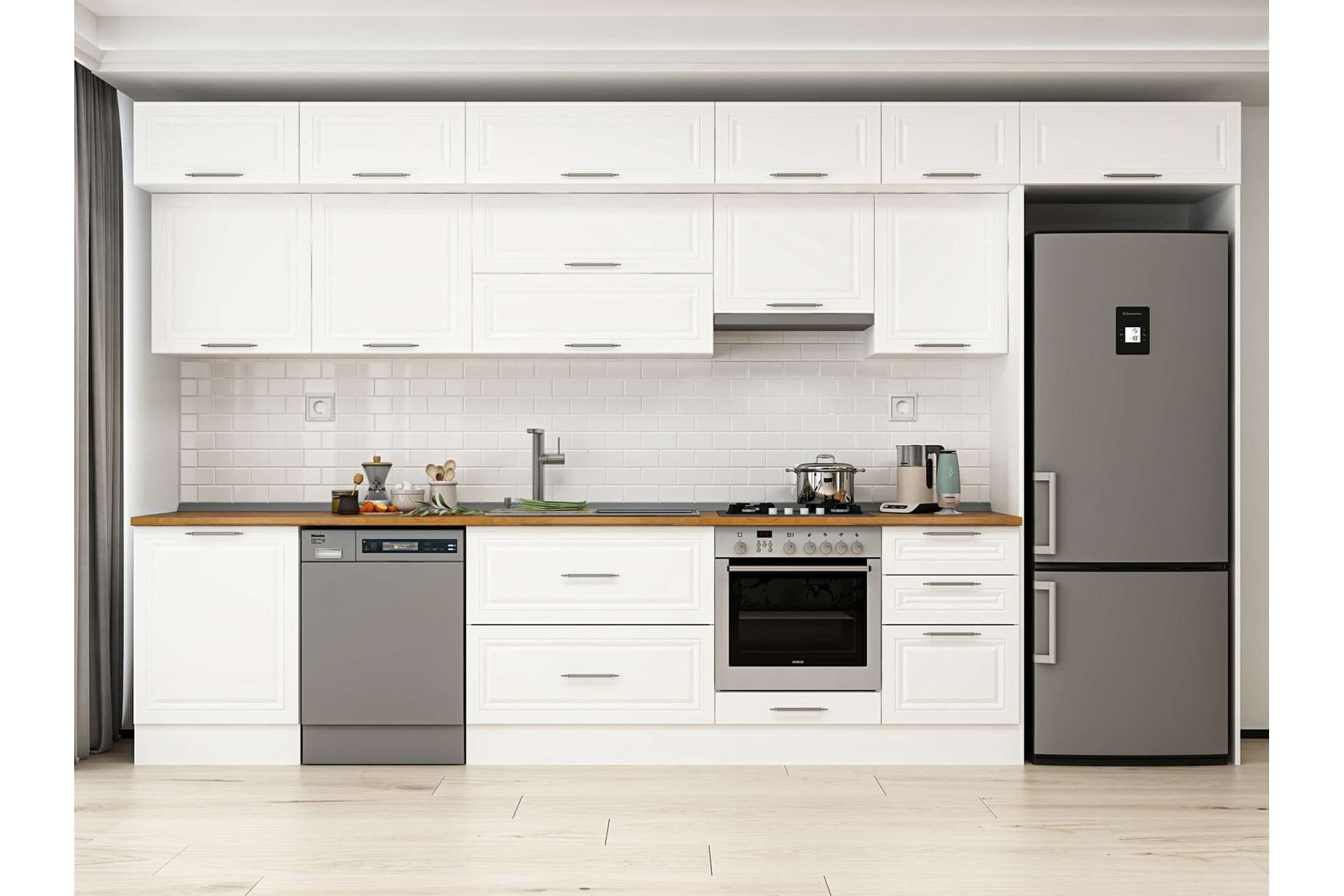 ALVİNKA 390X240 CM KLASİK MEBRAN MUTFAK DOLABI, MB E80S60S50 1 MEBRAN BEYAZ SUNTALAM