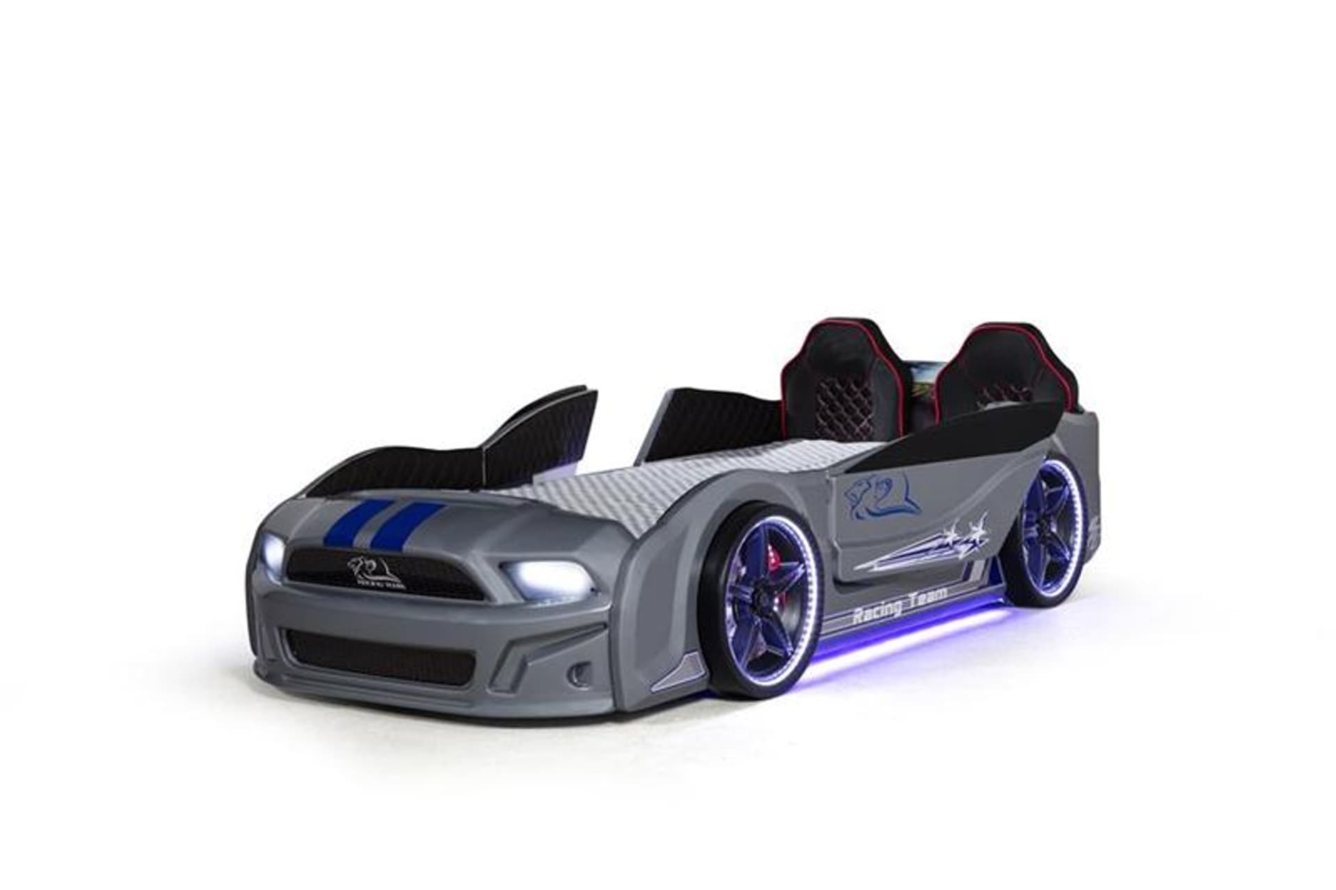 MUSTANG ARABALI FULL LEDLİ KUMANDALI MÜZİKLİ YATAK, GRİ