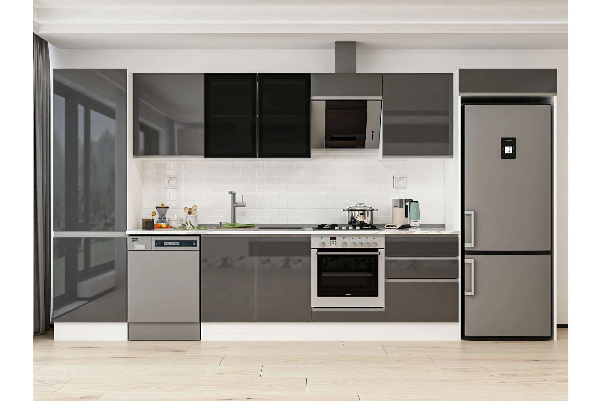 ALVİNKA 400X222 CM MUTFAK DOLABI, MBB E80B60S60 3 ANTRASİT SUNTALAM