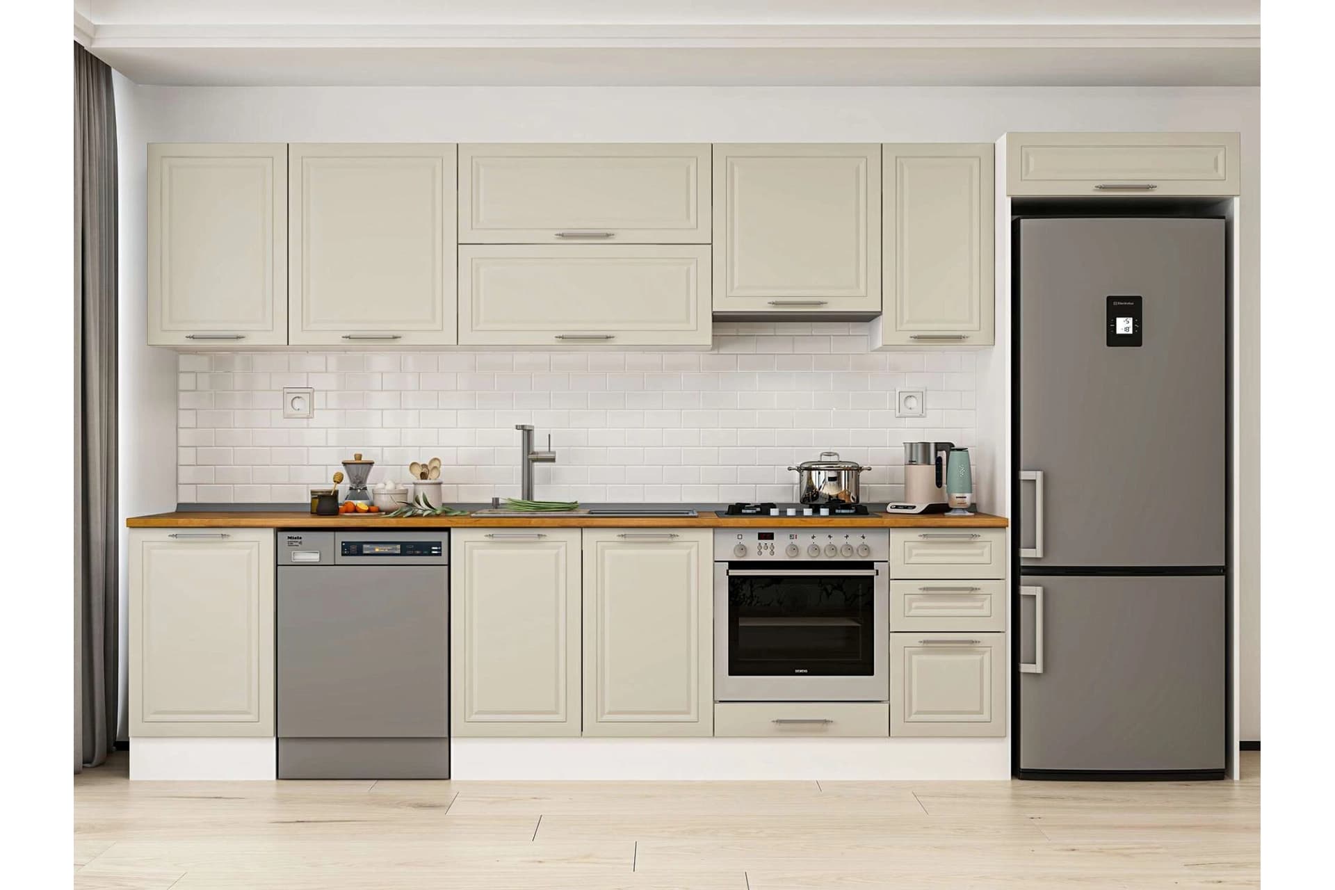 ALVİNKA 370X222 CM KLASİK MEBRAN MUTFAK DOLABI, MB E80S50S40 1 MEBRAN KUMTAŞI SUNTALAM