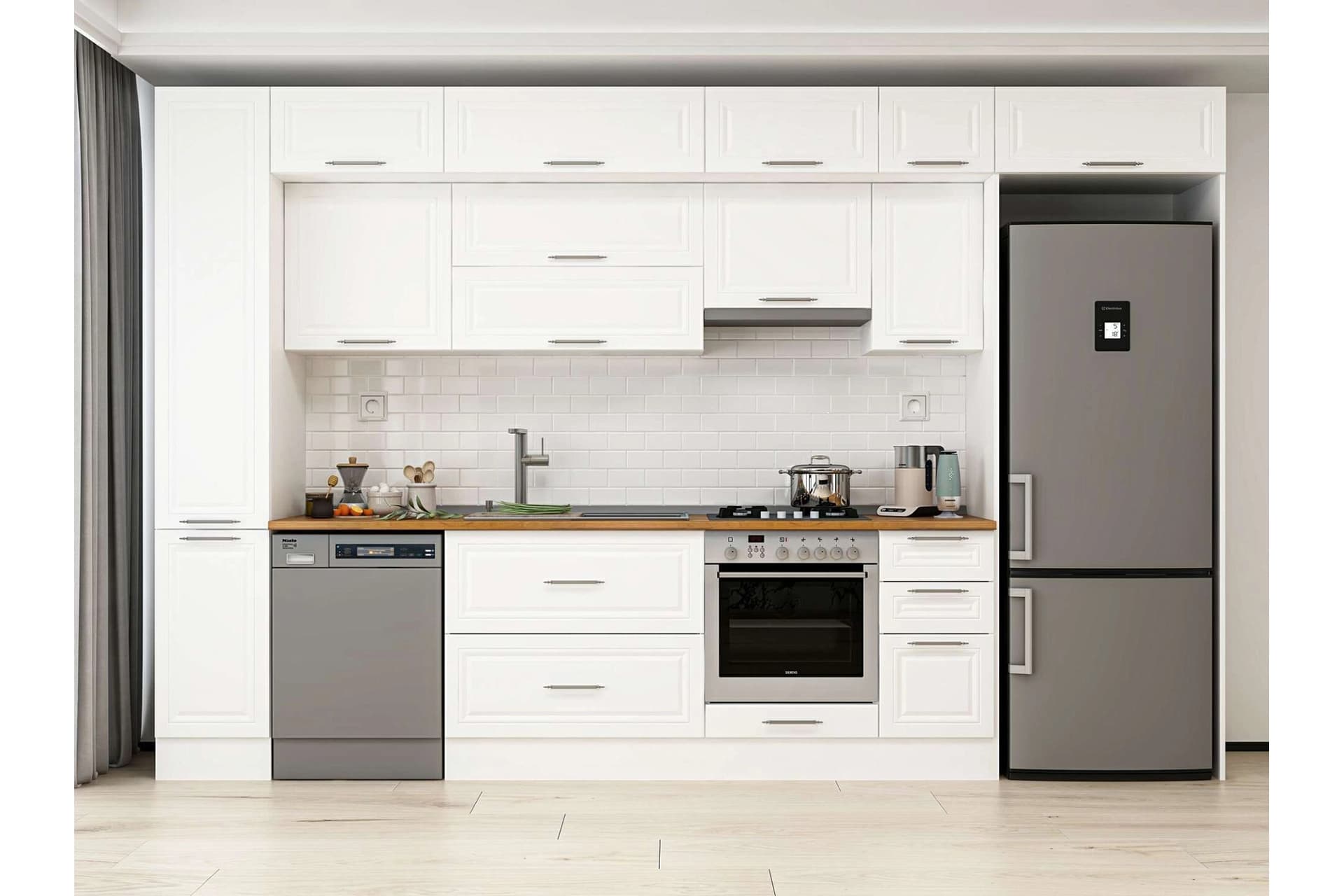 ALVİNKA 370X240 CM KLASİK MEBRAN MUTFAK DOLABI, MBB E90B40S40 1 MEBRAN BEYAZ SUNTALAM