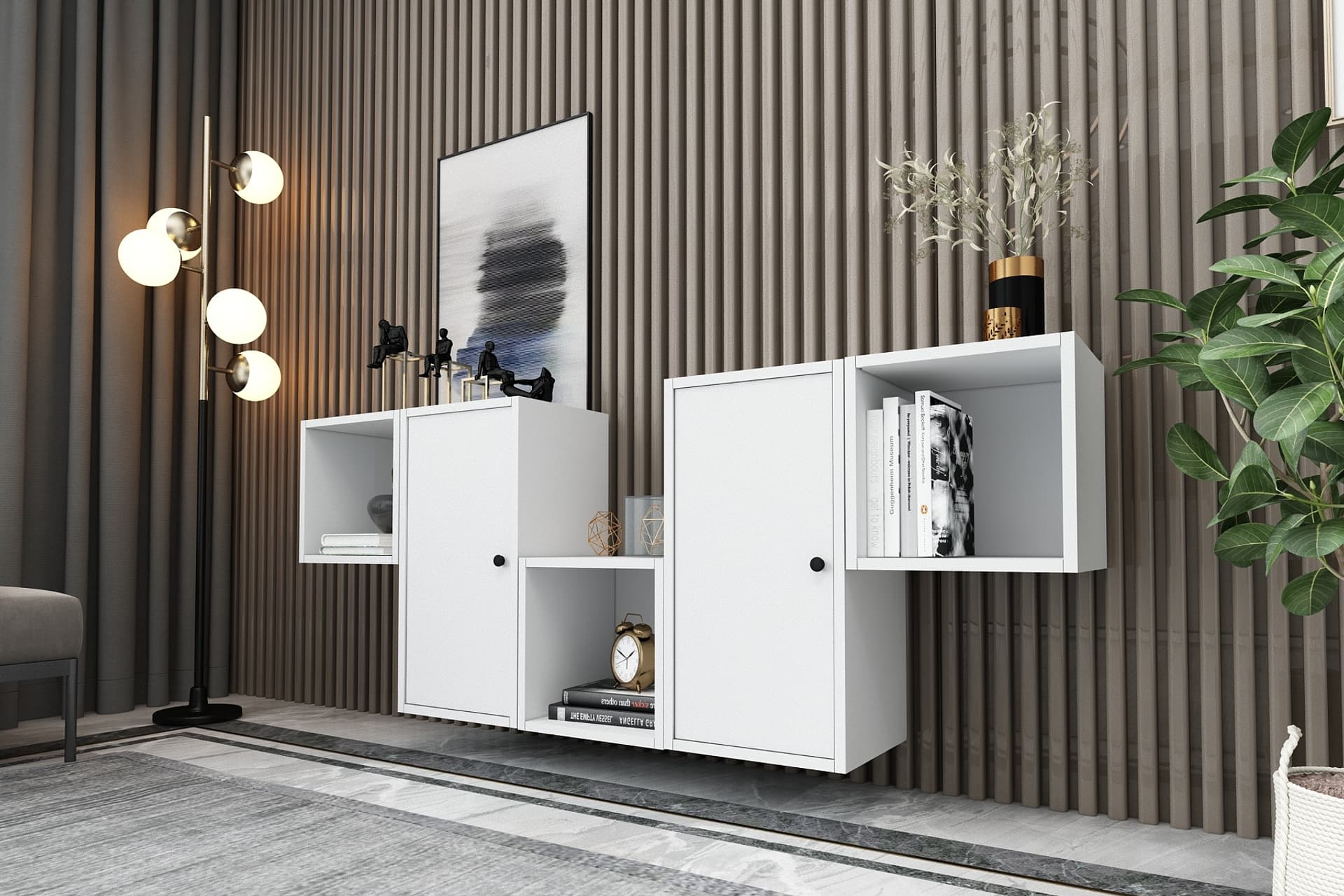 CONSOLA RAFLI DOLAPLI DUVAR KONSOLU BEYAZ 168 CM KNS-1137-Ç