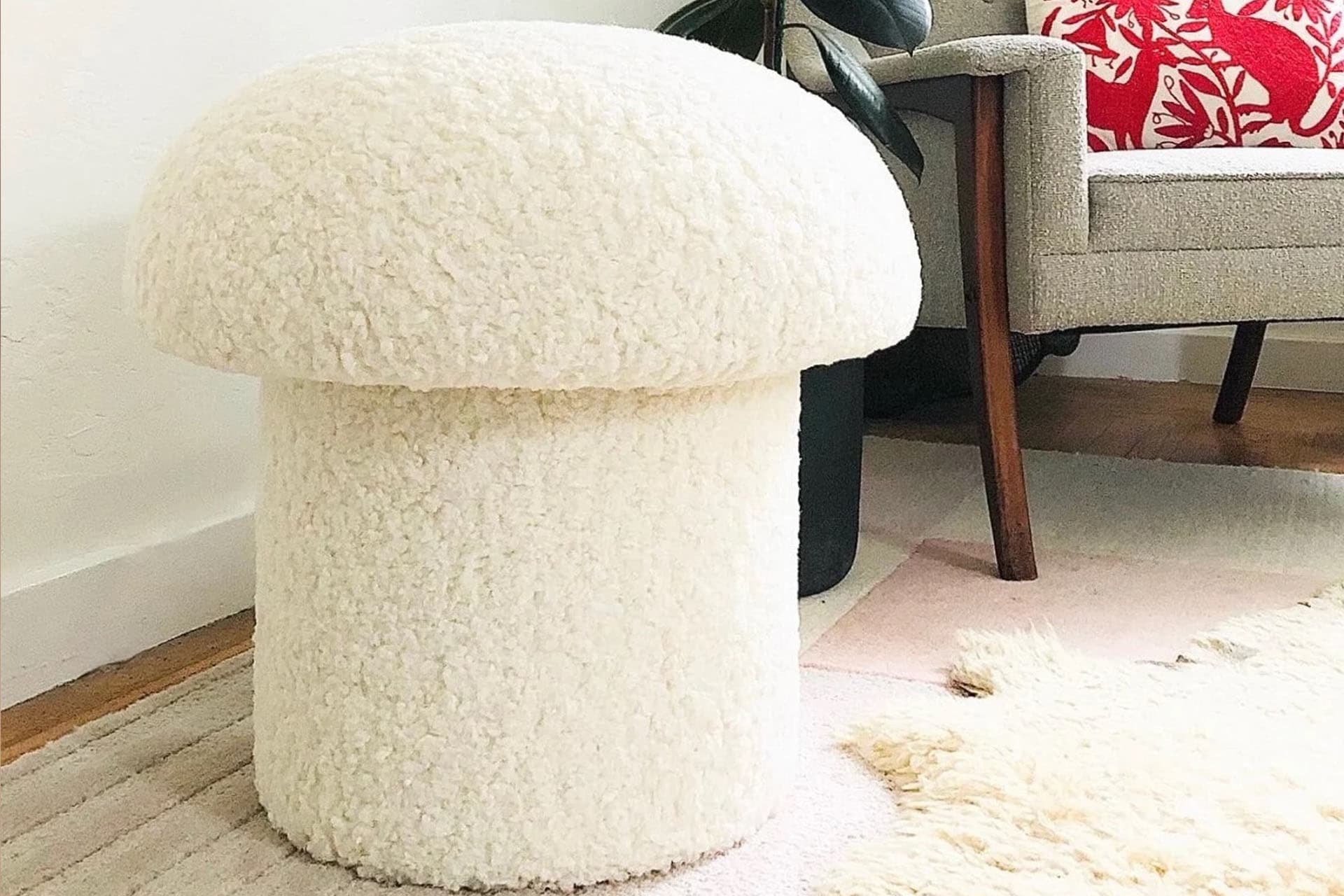 S HOME DESIGN CONCEPT MUSHROOM MANTAR PUF, PELUŞ, BEYAZ