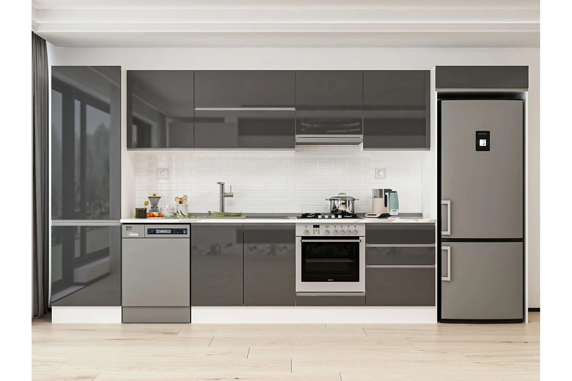 ALVİNKA 400X222 CM MUTFAK DOLABI, MBB E80B60S60 1 ANTRASİT SUNTALAM