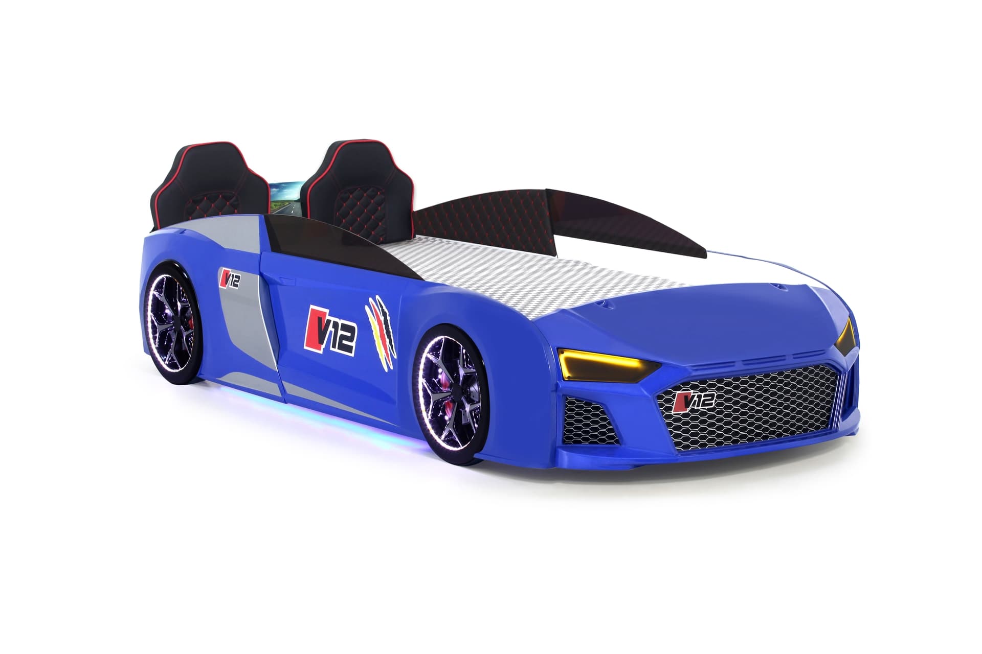 AUDİ FULL LEDLİ KUMANDALI VE MÜZİKLİ ARABALI YATAK, MAVİ