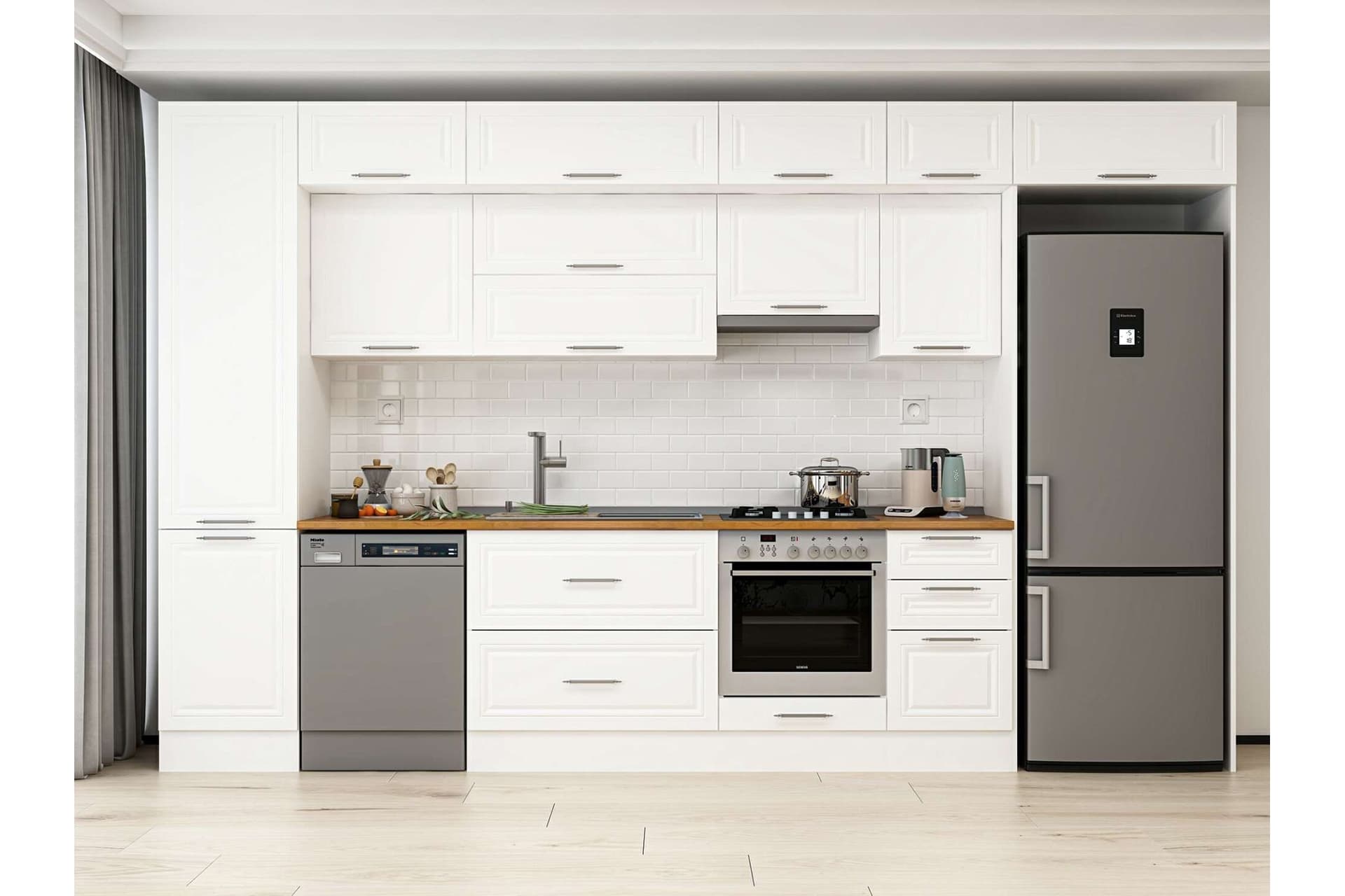ALVİNKA 385X240 CM KLASİK MEBRAN MUTFAK DOLABI, MBB E90B50S45 1 MEBRAN BEYAZ SUNTALAM