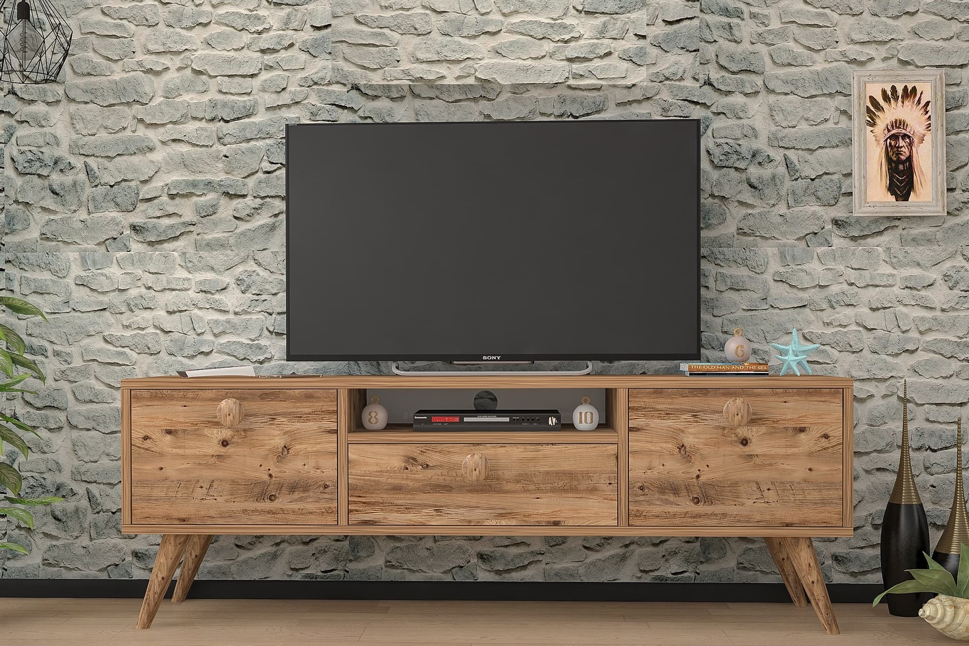 PENTA AHŞAP AYAKLI ATLANTİK ÇAM 140 CM TV SEHPASI