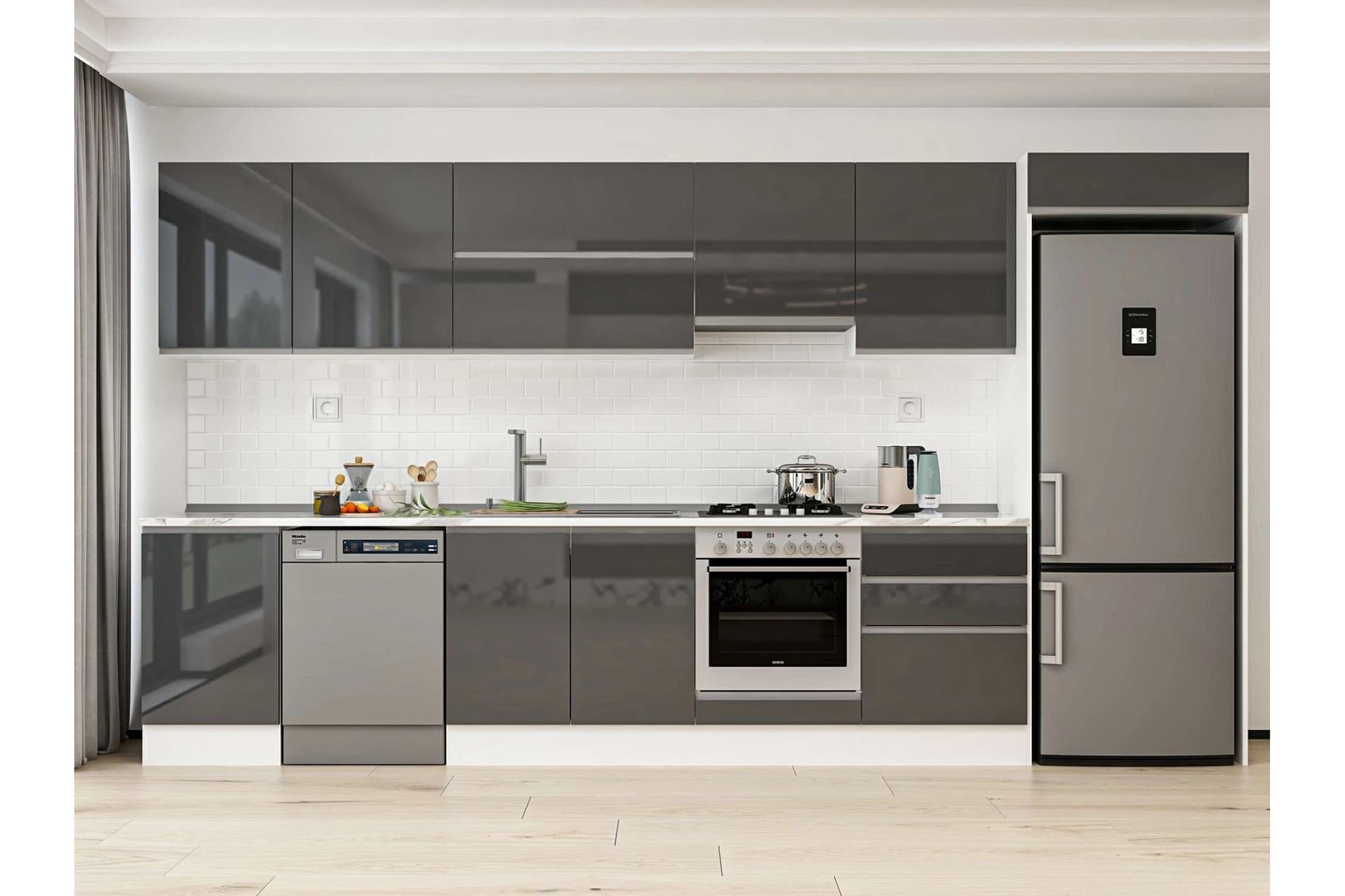 ALVİNKA 400X222 CM MUTFAK DOLABI, MB E90S50S60 1 ANTRASİT SUNTALAM