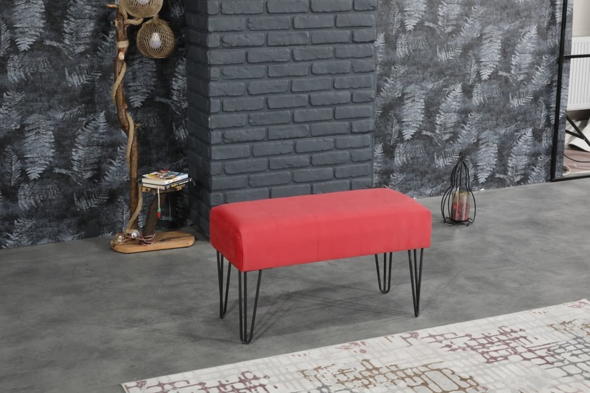 İREM METAL AYAKLI LÜX KAPİTONESİZ  PUF NAR ÇİÇEĞİ