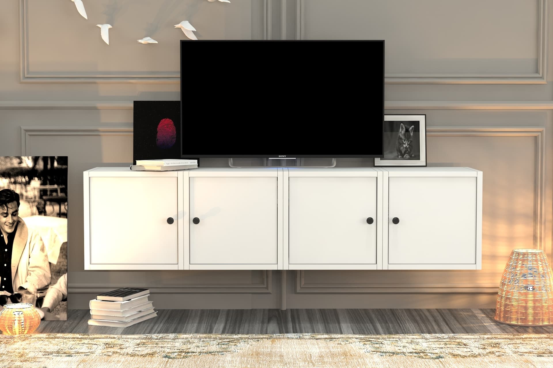 LERON KAPAKLİ DUVAR TV ÜNİTESİ BEYAZ TVT 1208 Ç