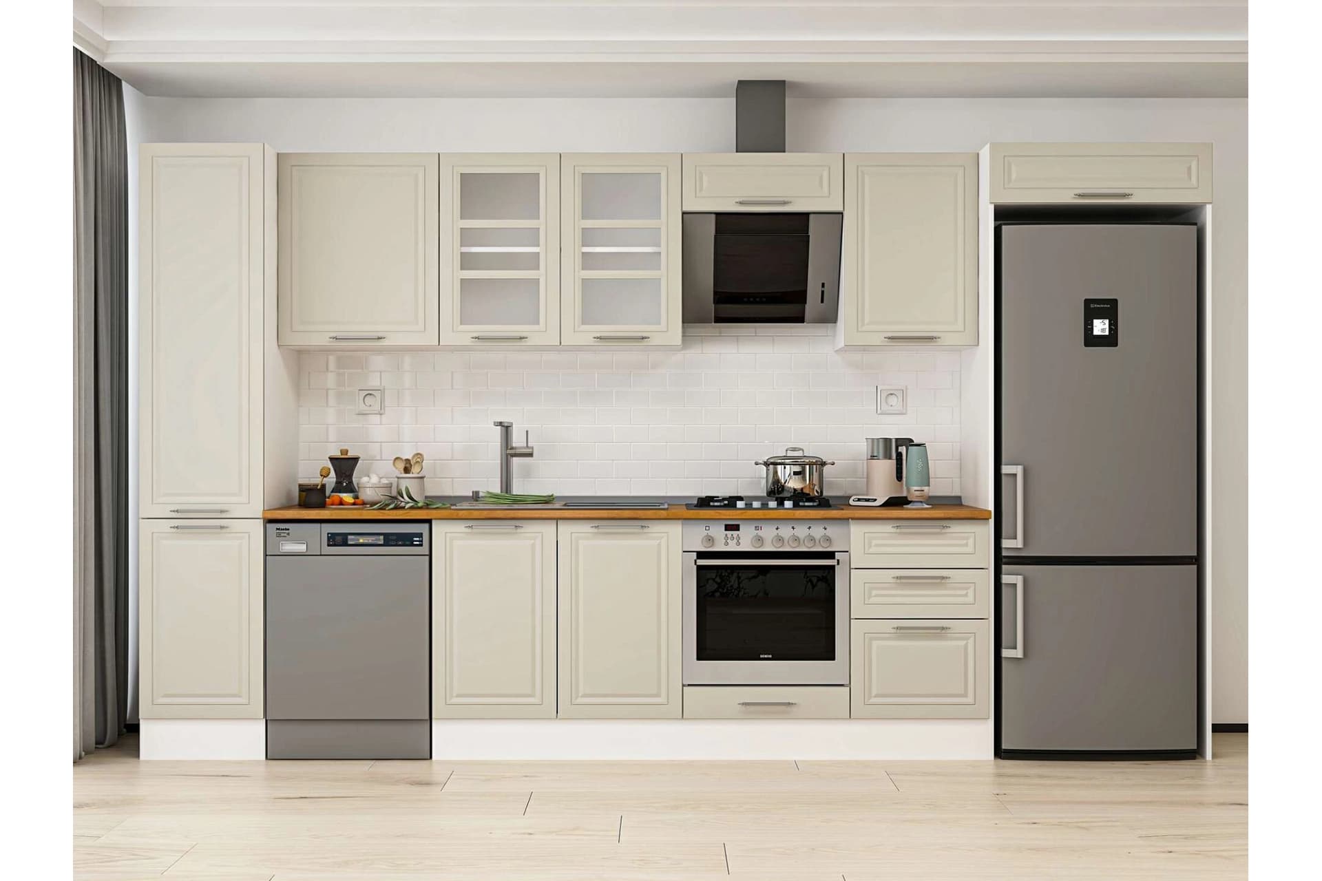 ALVİNKA 375X222 CM KLASİK MEBRAN MUTFAK DOLABI, MBB E80B45S50 3 MEBRAN KUMTAŞI SUNTALAM