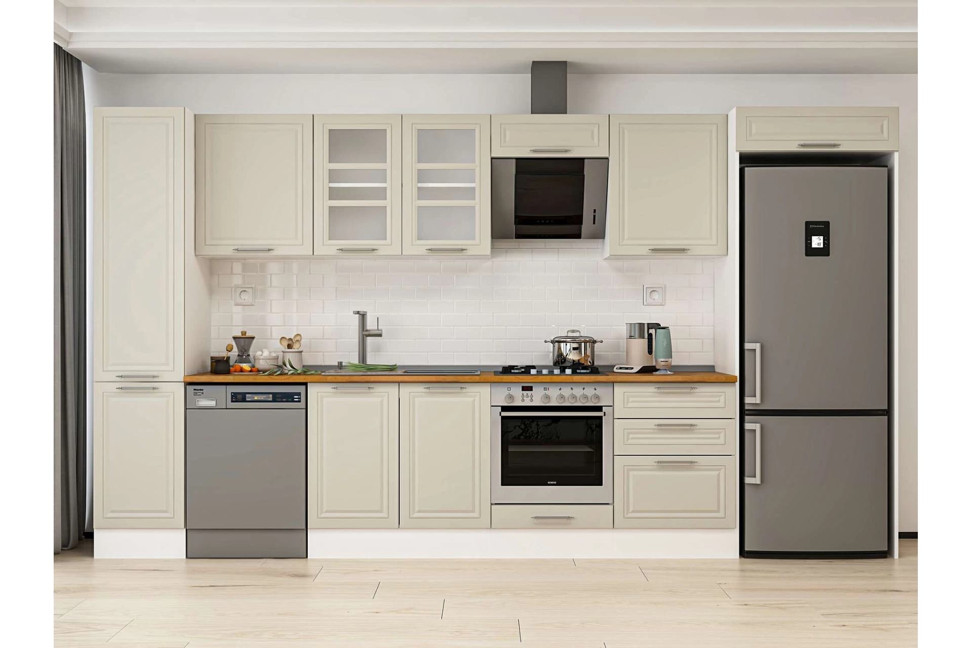 ALVİNKA 385X222 CM KLASİK MEBRAN MUTFAK DOLABI, MBB E80B45S60 3 MEBRAN KUMTAŞI SUNTALAM