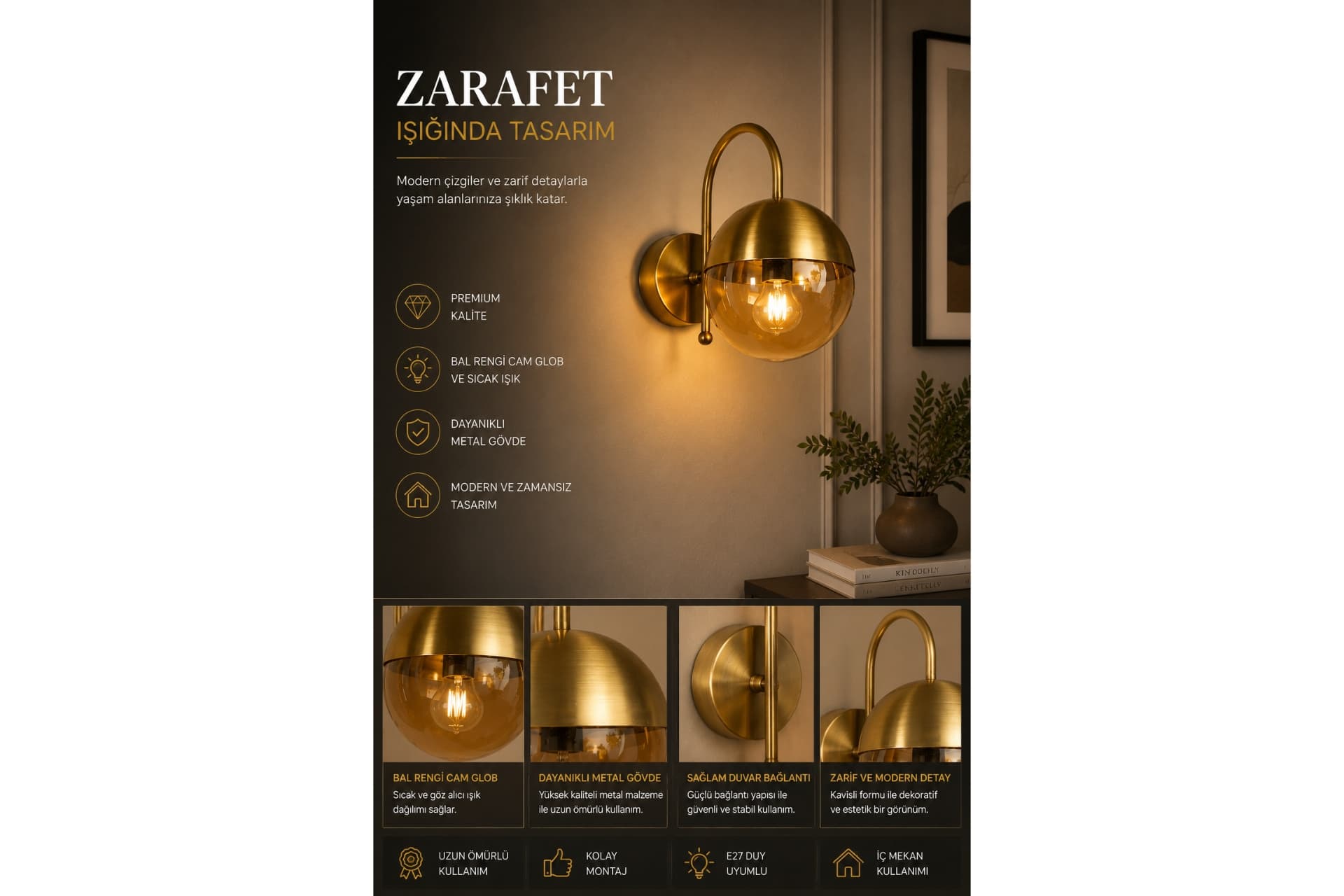 KÜRE APLİK ESKİTME BAL CAMLI