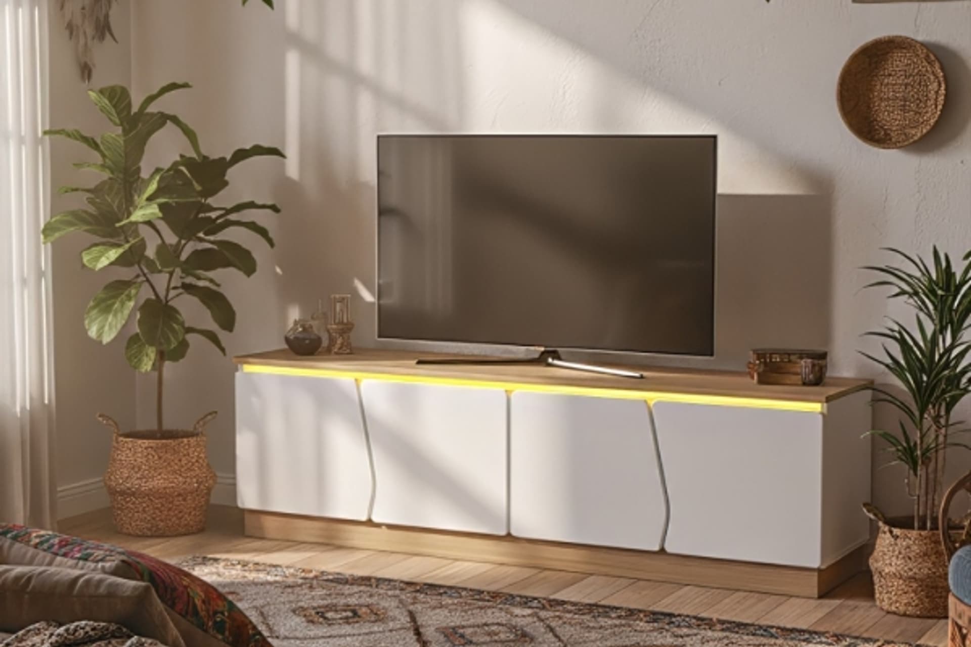 BOHEM 180 CM TV ÜNİTESİ, MDF KAPAK LED IŞIKLI TV ÜNİTESİ