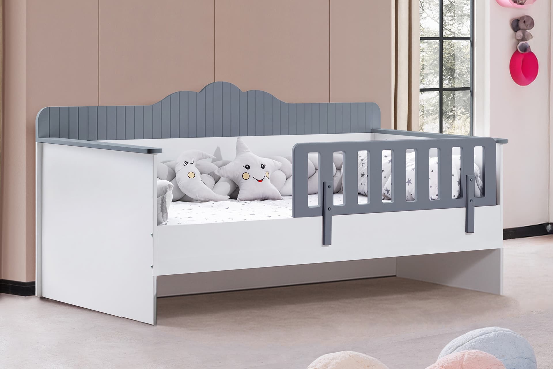 FLOWER MONTESSORİ KARYOLA, GRİ, 90X190