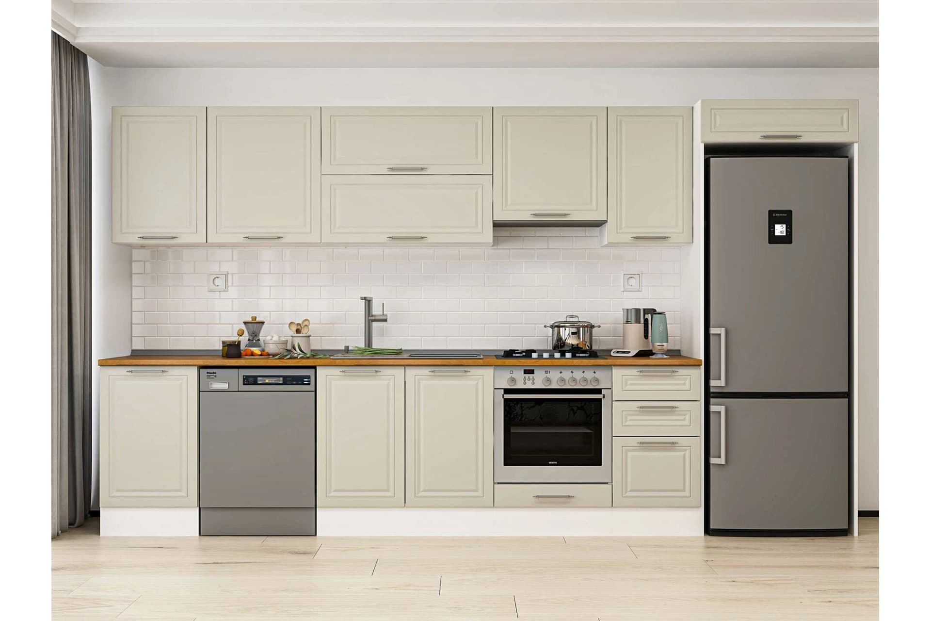 ALVİNKA 385X222 CM KLASİK MEBRAN MUTFAK DOLABI, MB E90S50S45 1 MEBRAN KUMTAŞI SUNTALAM