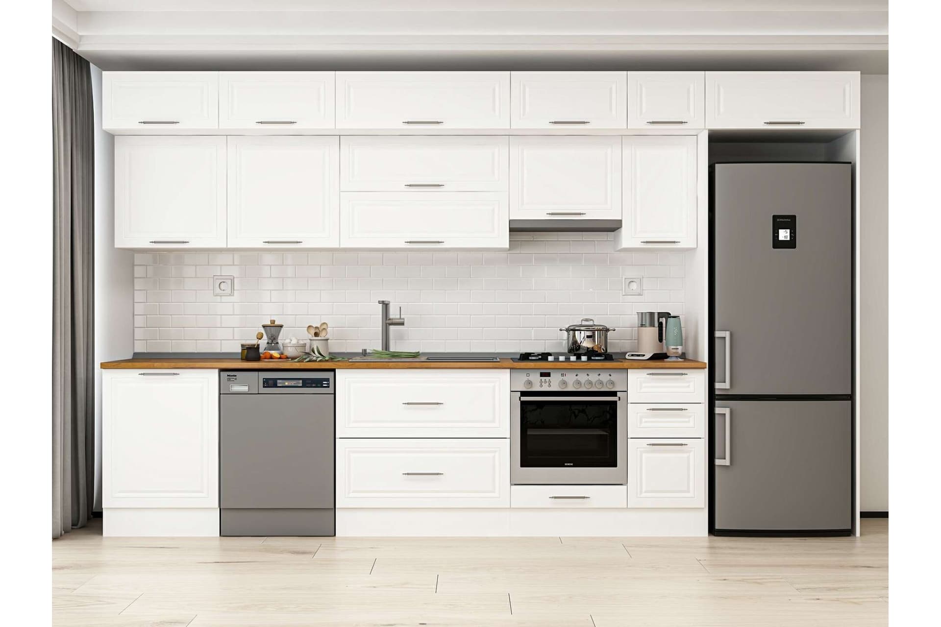 ALVİNKA 390X240 CM KLASİK MEBRAN MUTFAK DOLABI, MB E90S60S40 1 MEBRAN BEYAZ SUNTALAM