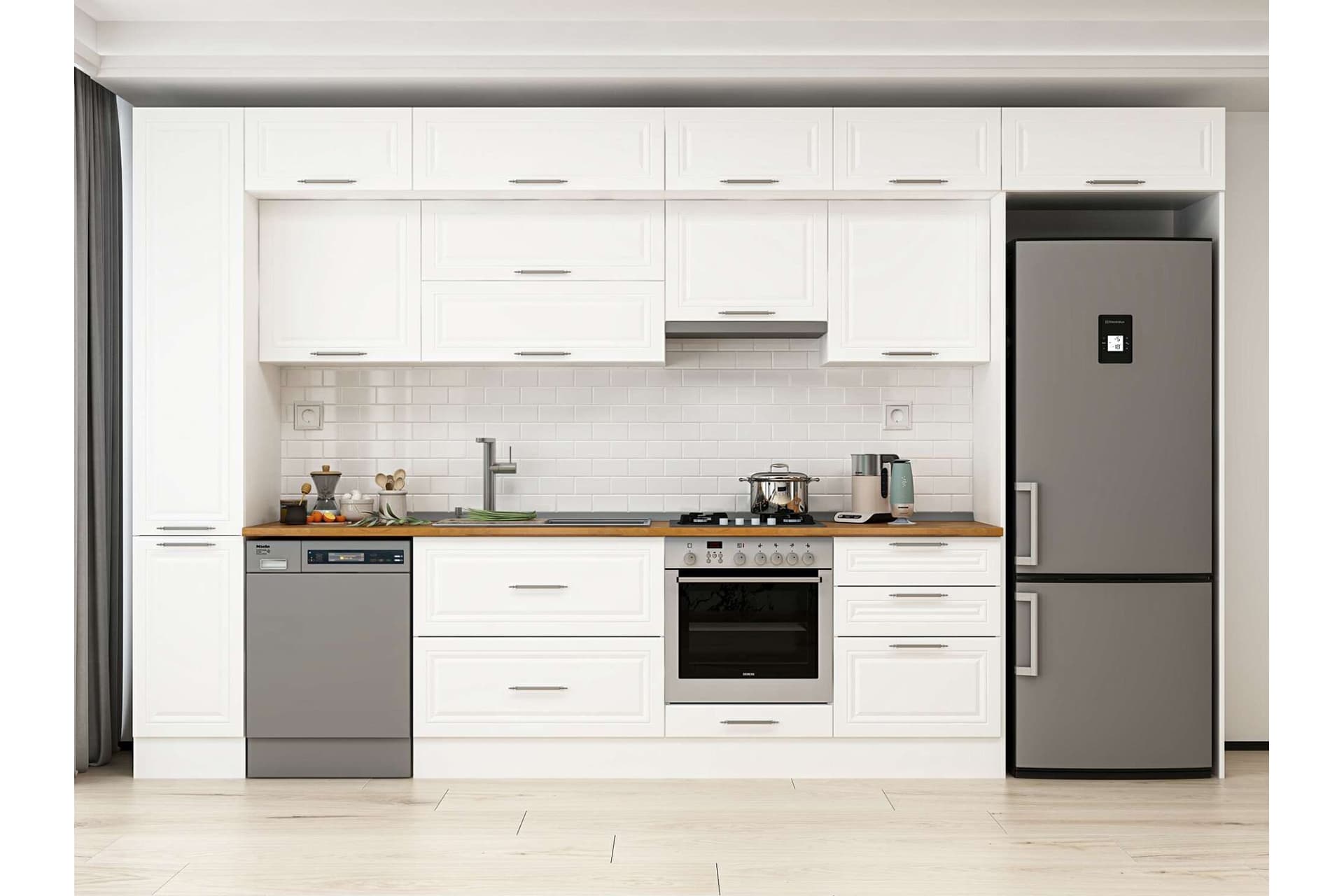 ALVİNKA 390X240 CM KLASİK MEBRAN MUTFAK DOLABI, MBB E90B40S60 1 MEBRAN BEYAZ SUNTALAM