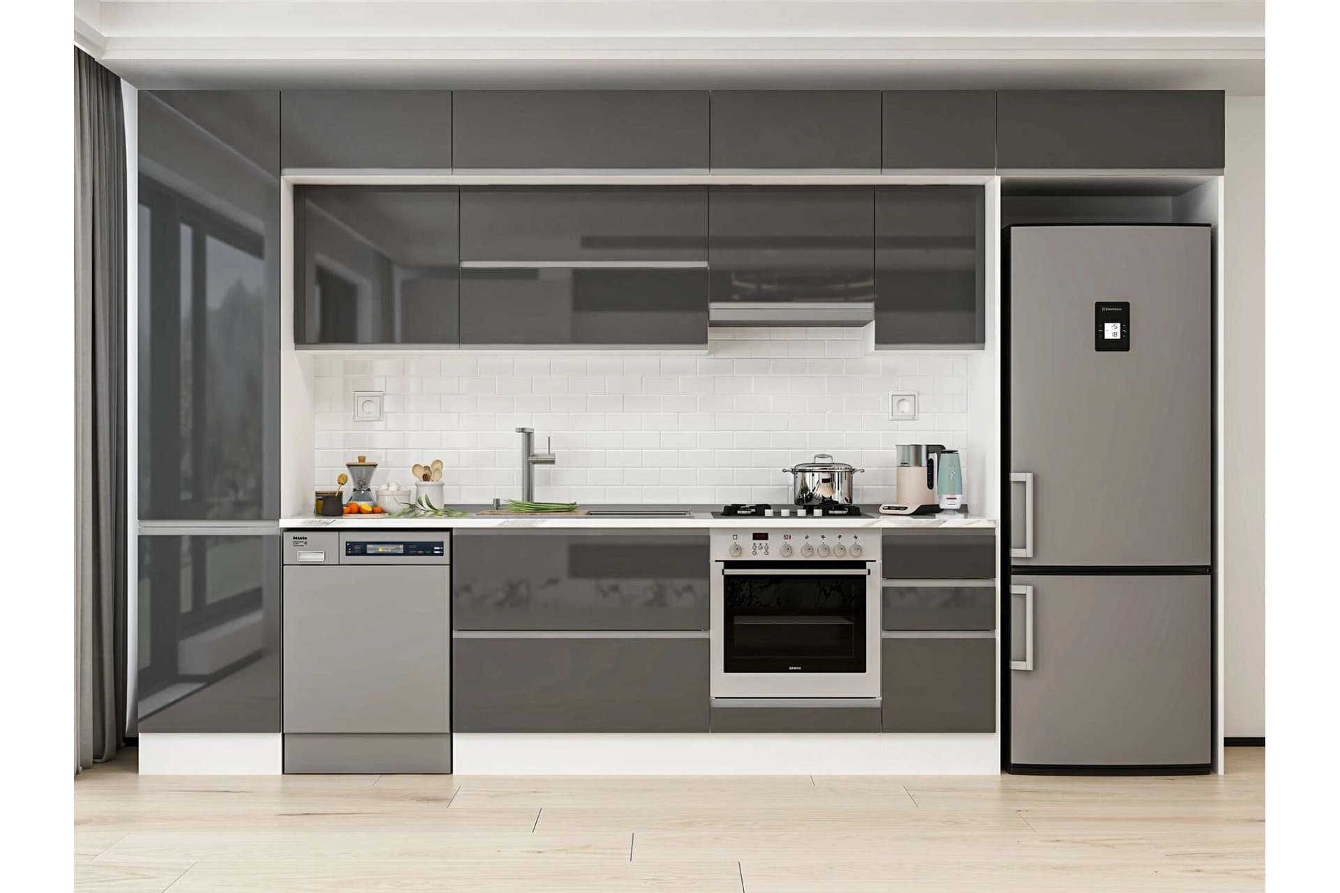 ALVİNKA 380X240 CM MUTFAK DOLABI, MBB E90B50S40 1 ANTRASİT SUNTALAM