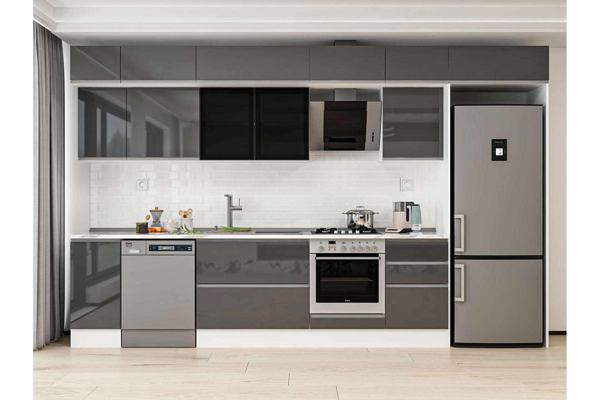 ALVİNKA 380X240 CM MUTFAK DOLABI, MB E90S40S50 3 ANTRASİT SUNTALAM