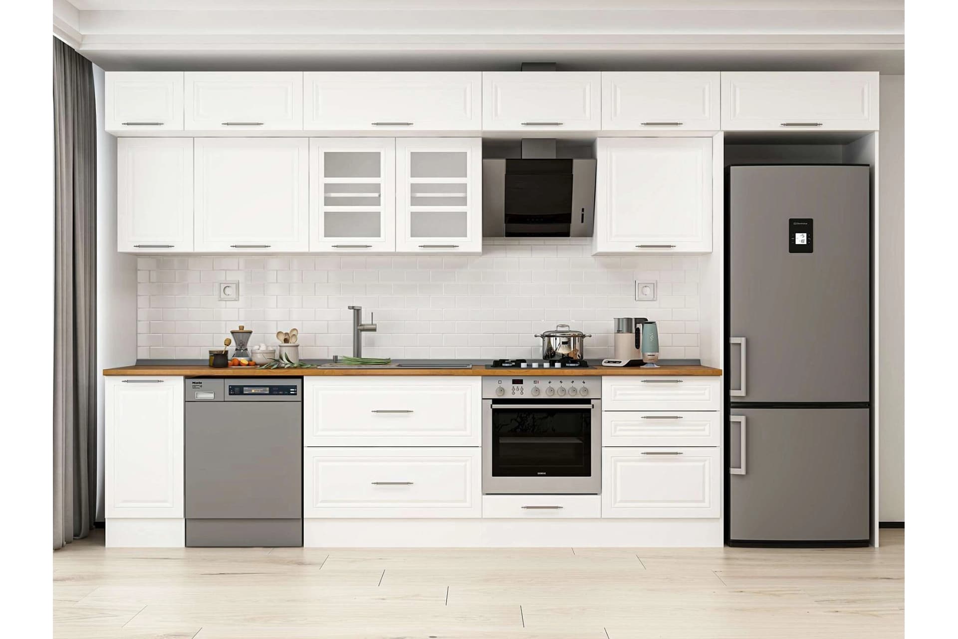 ALVİNKA 390X240 CM KLASİK MEBRAN MUTFAK DOLABI, MB E90S40S60 3 MEBRAN BEYAZ SUNTALAM