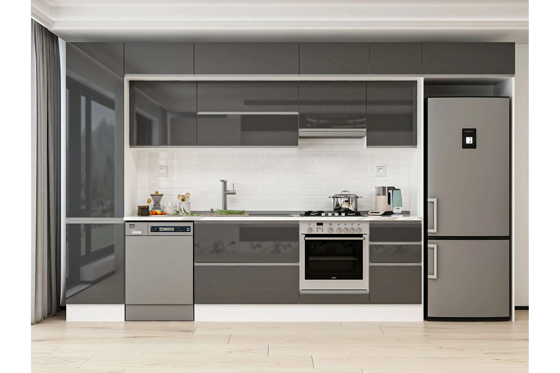ALVİNKA 385X240 CM MUTFAK DOLABI, MBB E90B50S45 1 ANTRASİT SUNTALAM