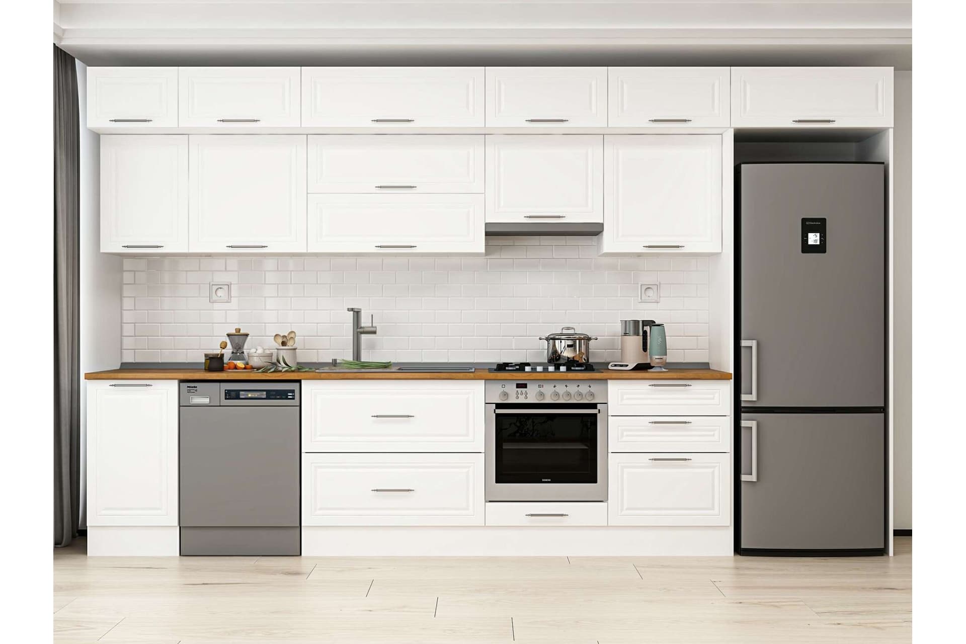 ALVİNKA 395X240 CM KLASİK MEBRAN MUTFAK DOLABI, MB E90S45S60 1 MEBRAN BEYAZ SUNTALAM