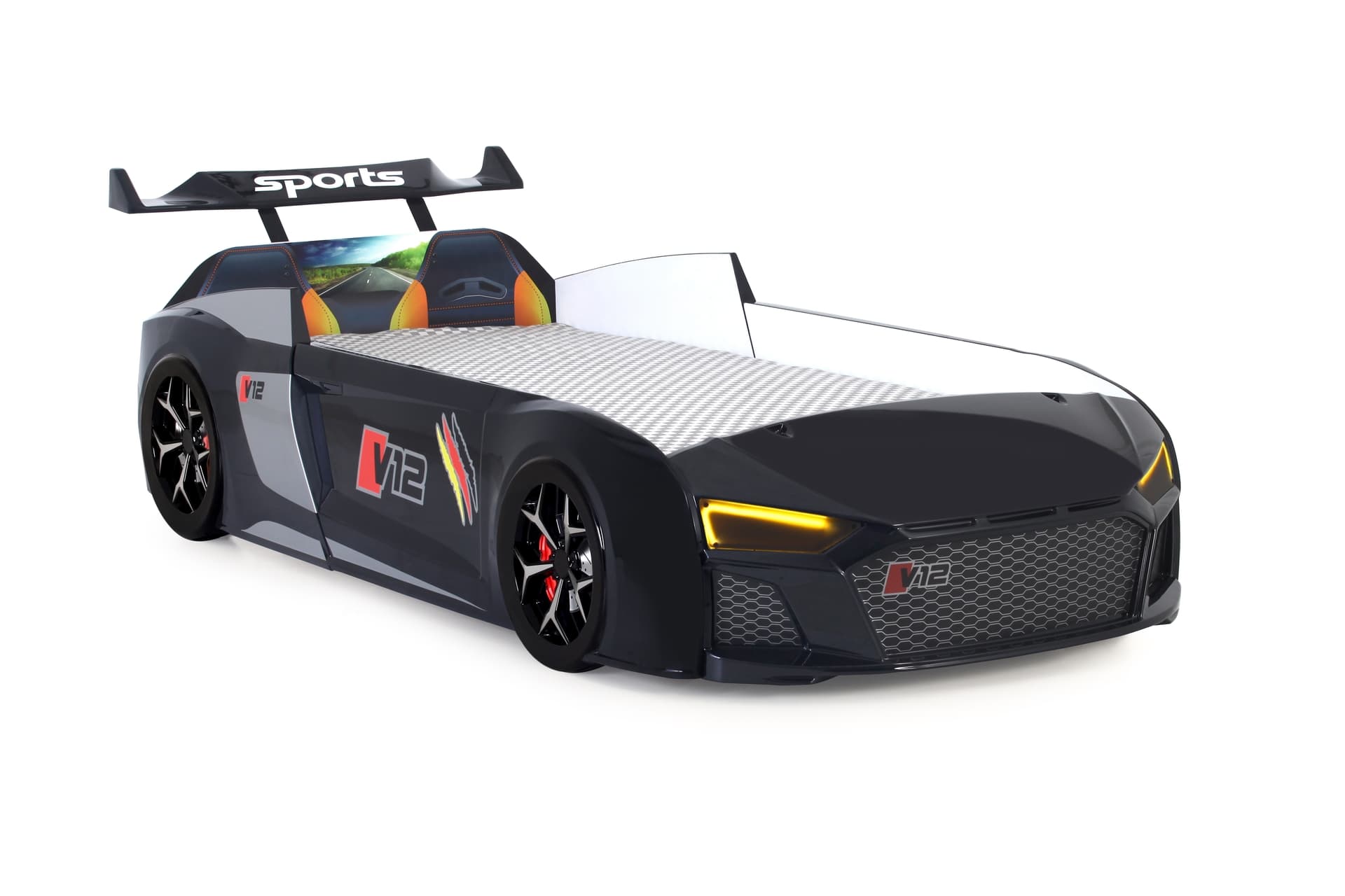 AUDİ IŞIKLI ARABALI YATAK, SİYAH, V12