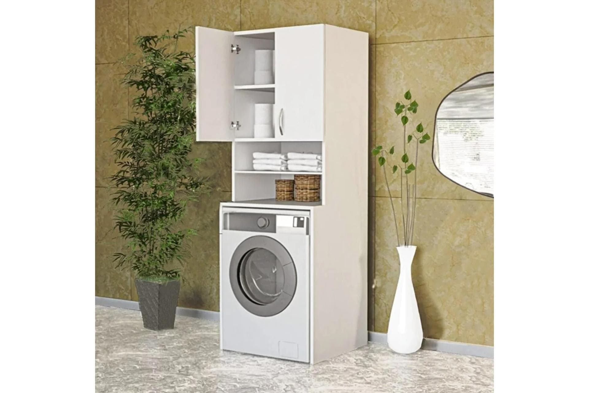 LARA KAPAKLI ÇAMAŞIR MAKİNESİ BANYO DOLABI, BEYAZ