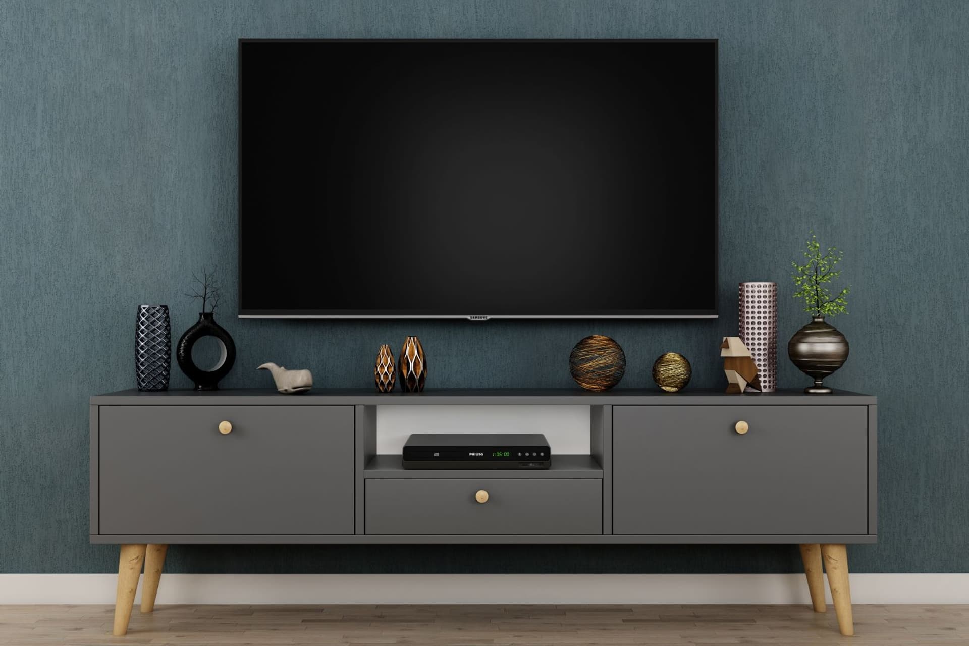 PENTA TV SEHPASI, AHŞAP AYAKLI, ANTRASİT, 160 CM