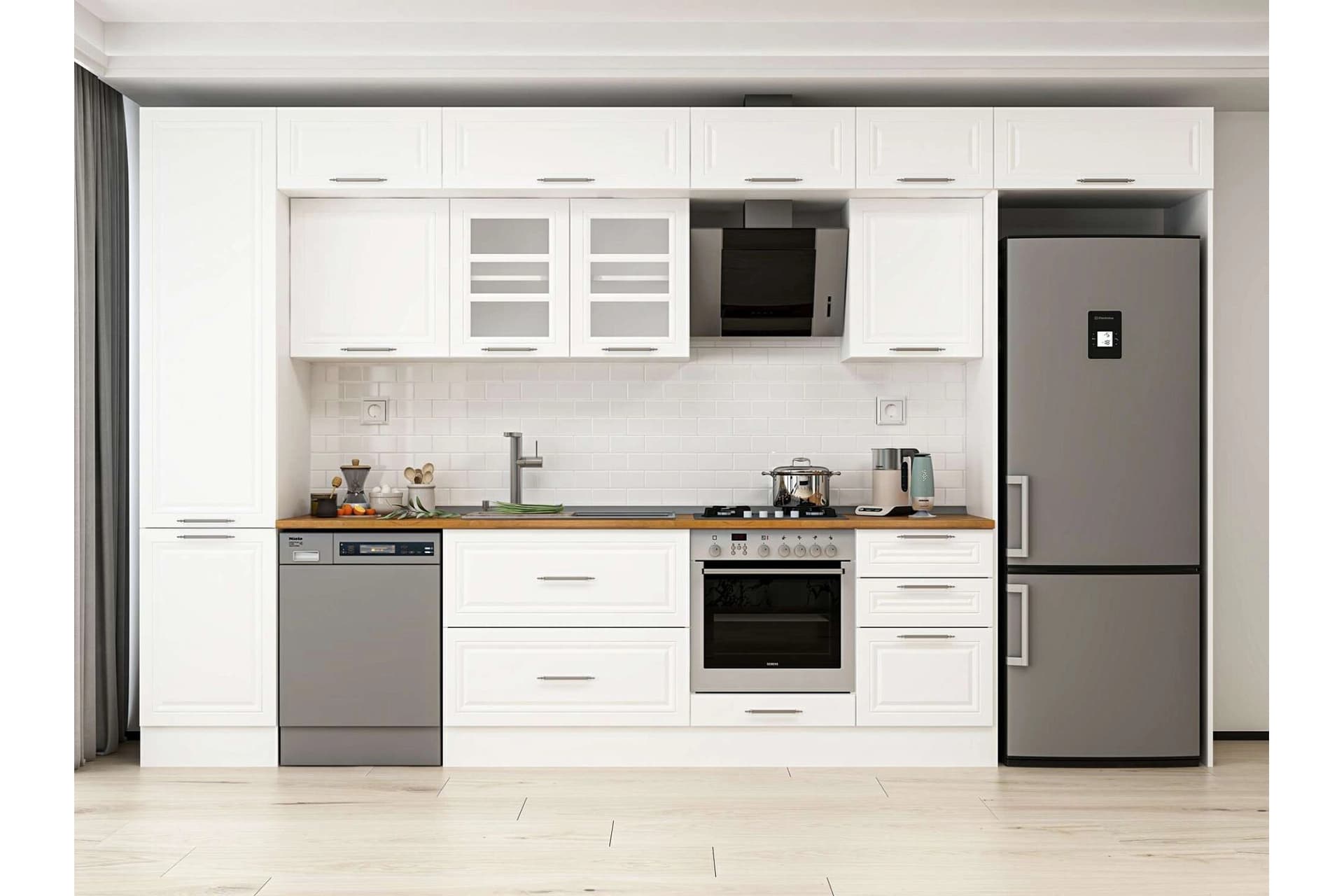 ALVİNKA 380X240 CM KLASİK MEBRAN MUTFAK DOLABI, MBB E80B50S50 3 MEBRAN BEYAZ SUNTALAM