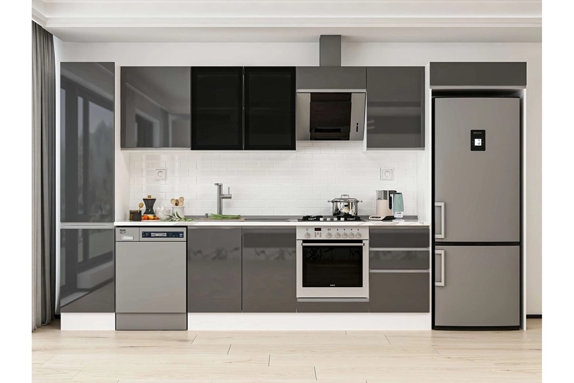 ALVİNKA 385X222 CM MUTFAK DOLABI, MBB E90B45S50 3 ANTRASİT SUNTALAM