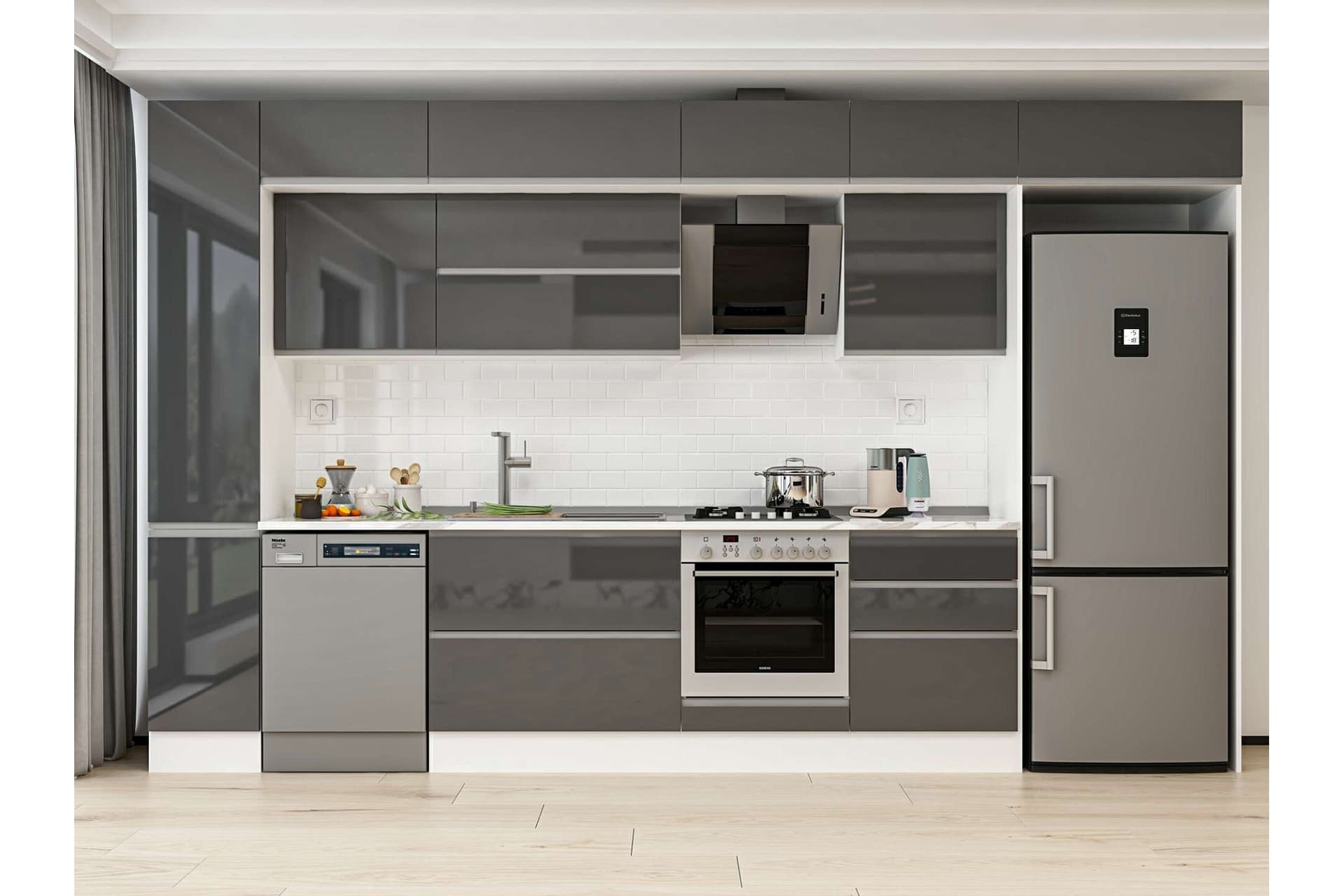 ALVİNKA 380X240 CM MUTFAK DOLABI, MBB E80B40S60 2 ANTRASİT SUNTALAM