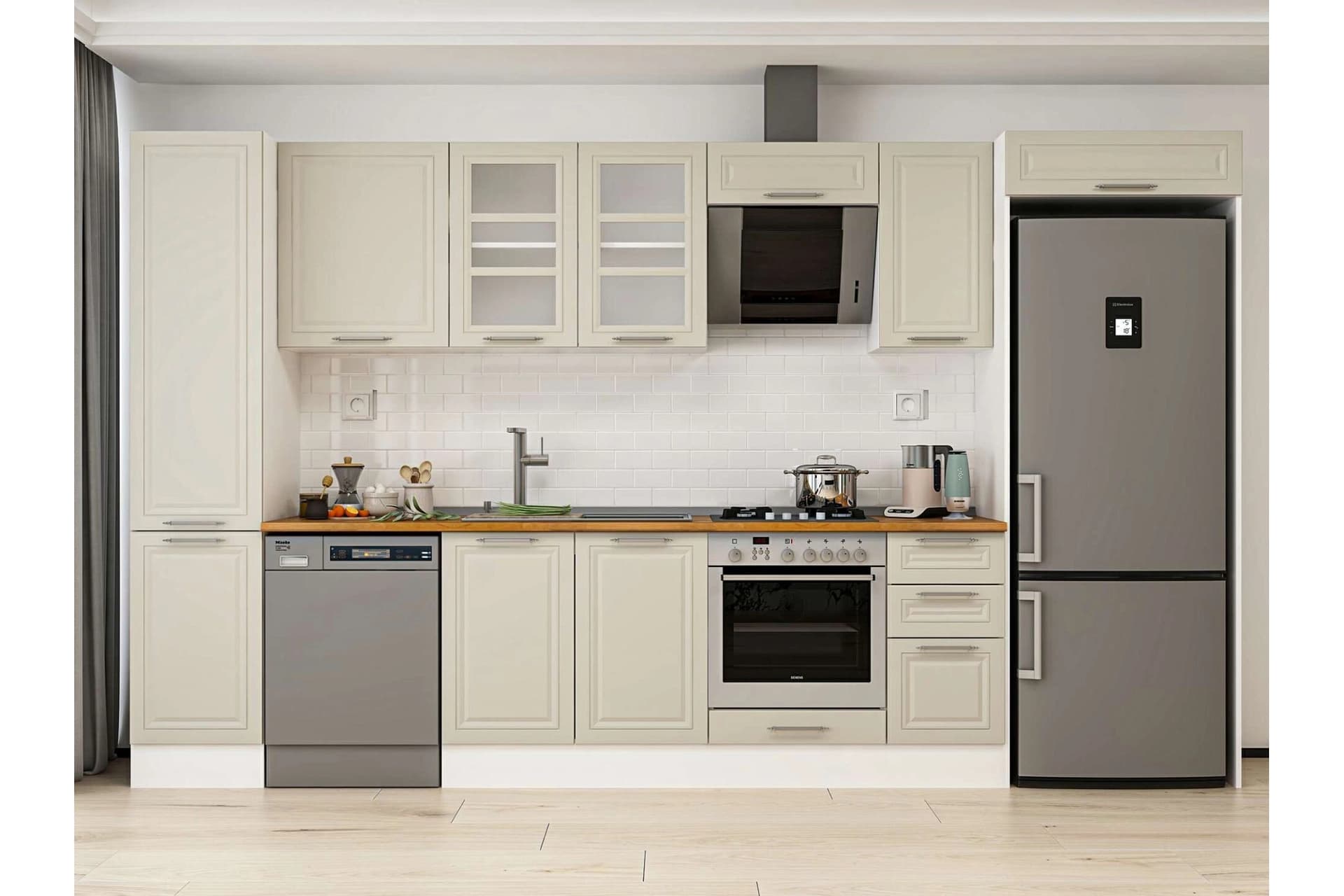 ALVİNKA 375X222 CM KLASİK MEBRAN MUTFAK DOLABI, MBB E90B45S40 3 MEBRAN KUMTAŞI SUNTALAM