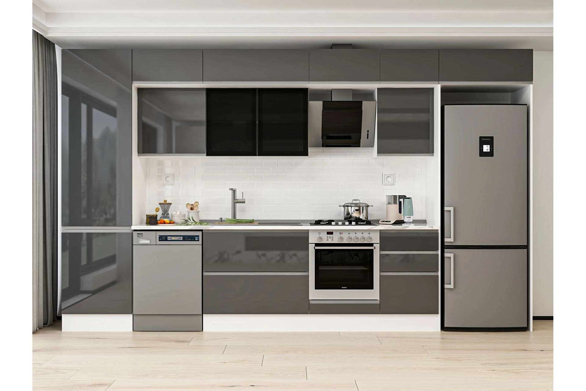 ALVİNKA 400X240 CM MUTFAK DOLABI, MBB E90B60S50 3 ANTRASİT SUNTALAM