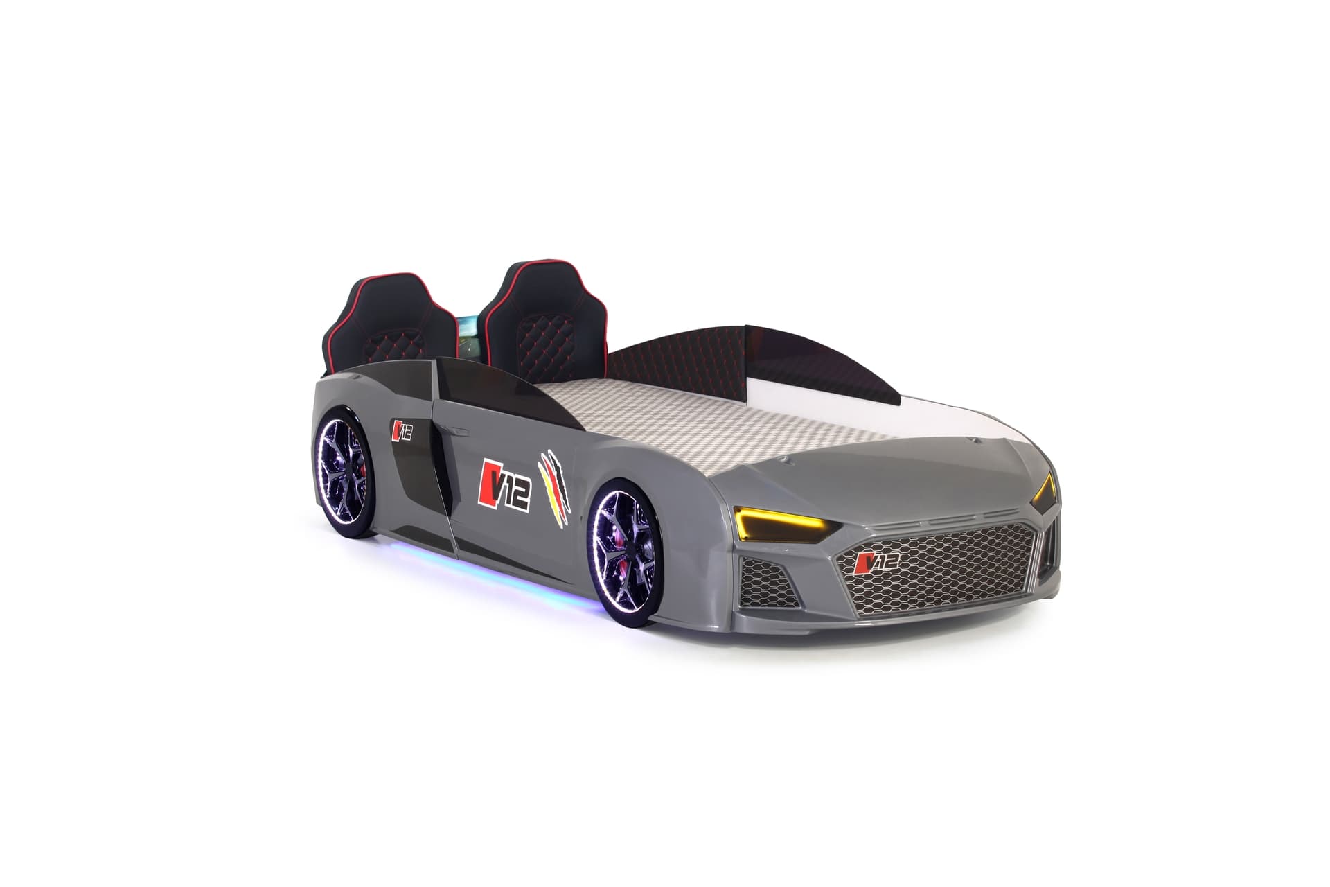AUDİ FULL LEDLİ KUMANDALI VE MÜZİKLİ ARABALI YATAK, GRİ