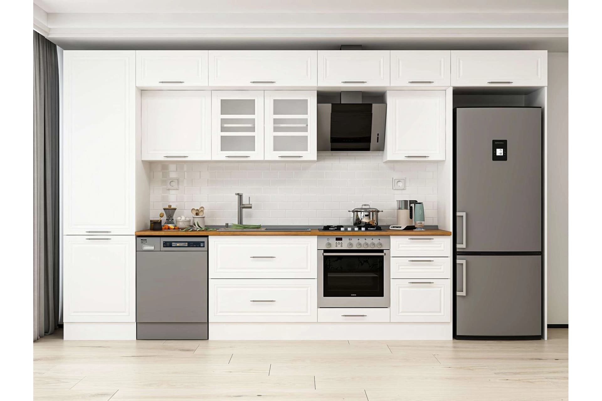 ALVİNKA 390X240 CM KLASİK MEBRAN MUTFAK DOLABI, MBB E80B60S50 3 MEBRAN BEYAZ SUNTALAM
