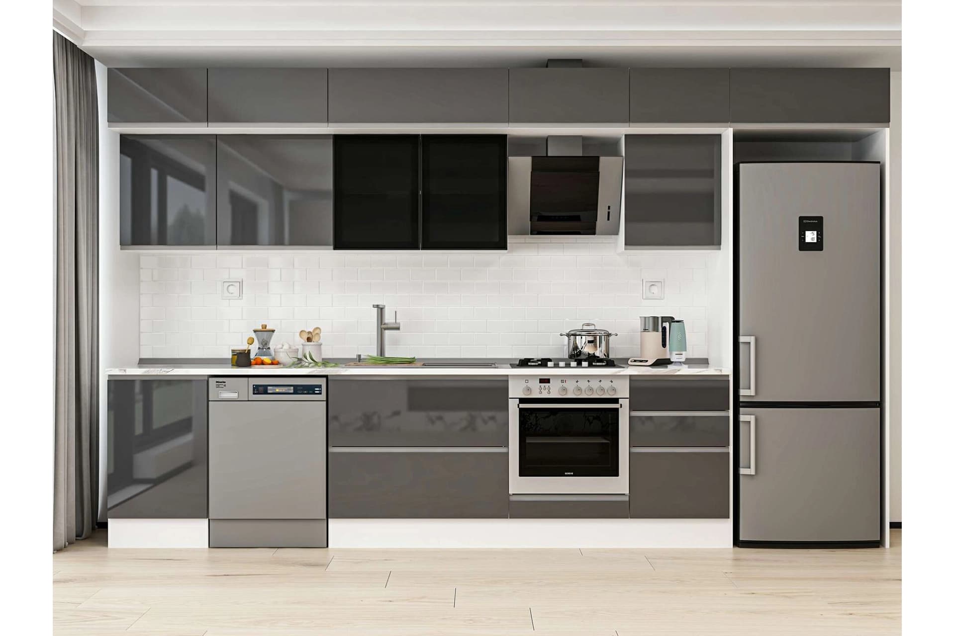 ALVİNKA 390X240 CM MUTFAK DOLABI, MB E90S50S50 3 ANTRASİT SUNTALAM