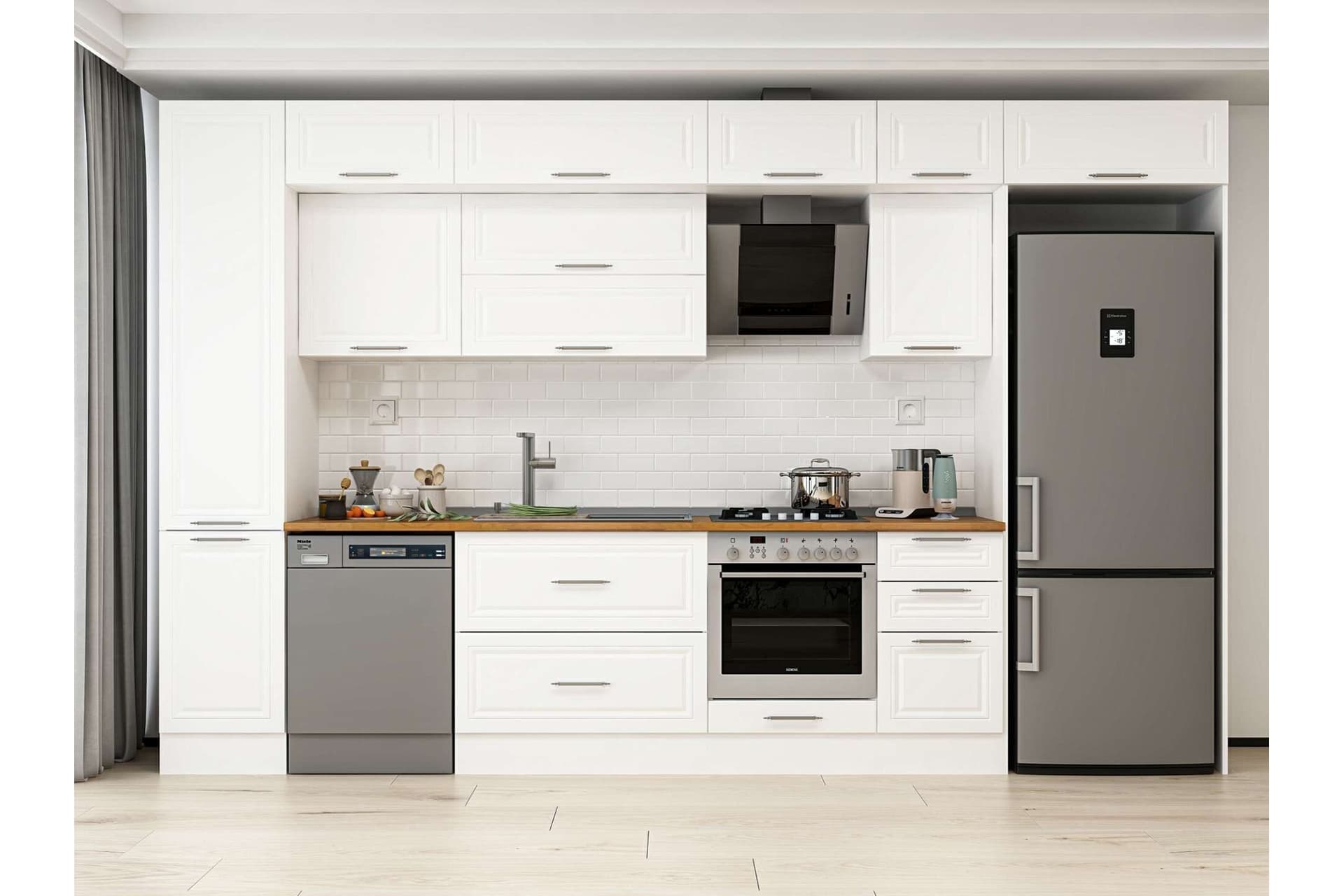 ALVİNKA 370X240 CM KLASİK MEBRAN MUTFAK DOLABI, MBB E80B45S45 2 MEBRAN BEYAZ SUNTALAM
