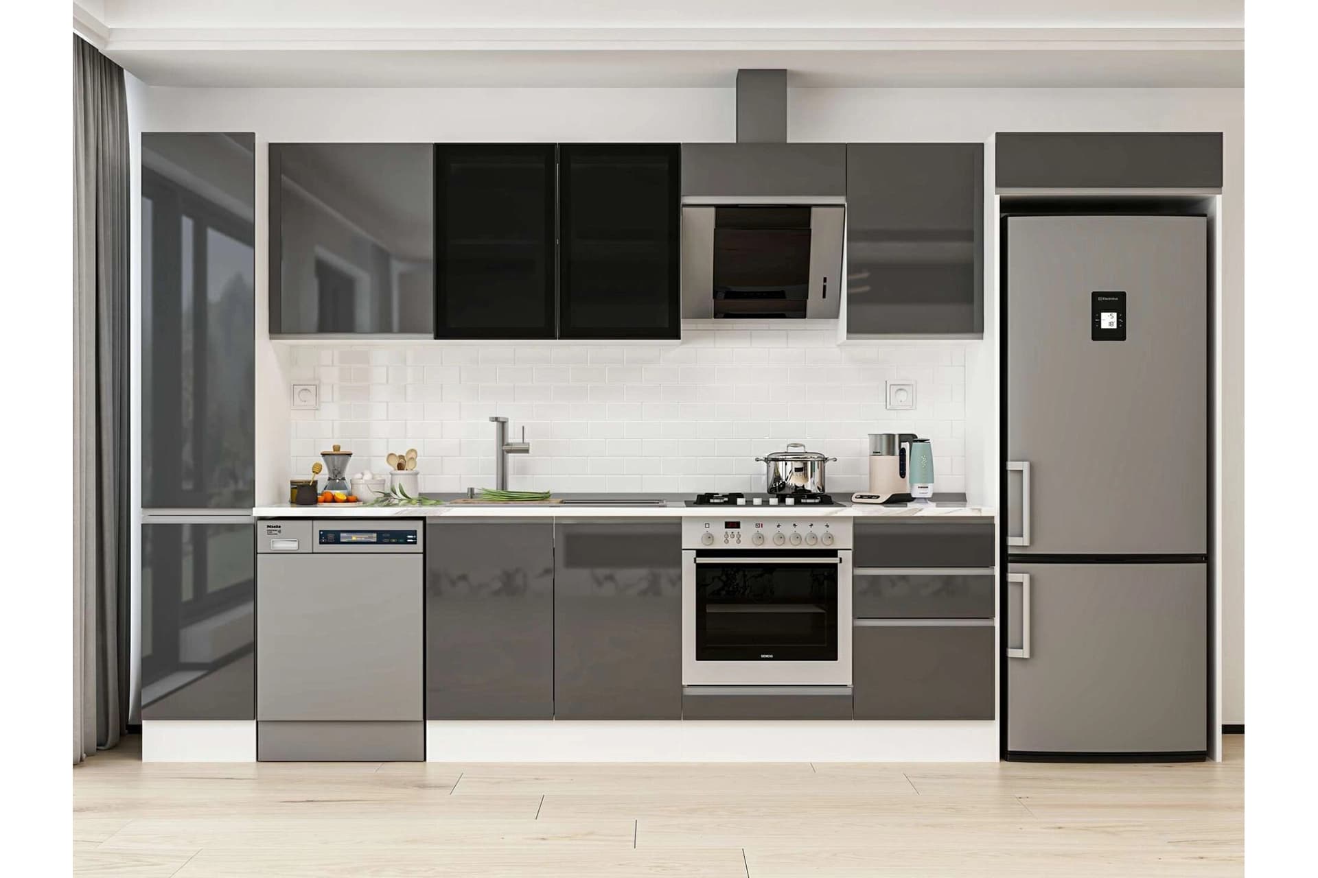 ALVİNKA 380X222 CM MUTFAK DOLABI, MBB E90B40S50 3 ANTRASİT SUNTALAM
