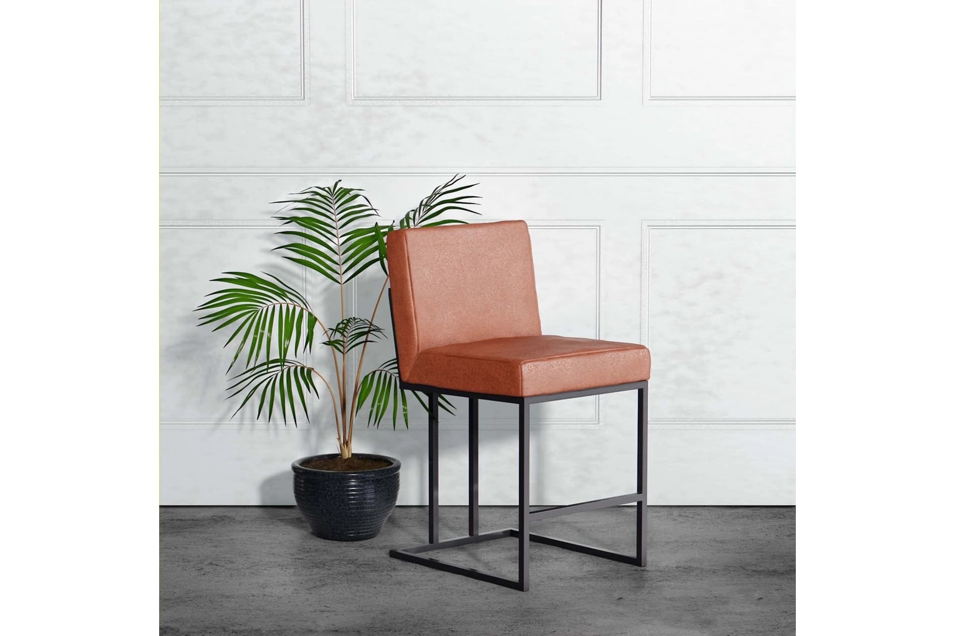 FRAME SİYAH METAL DERİ BAR SANDALYESİ