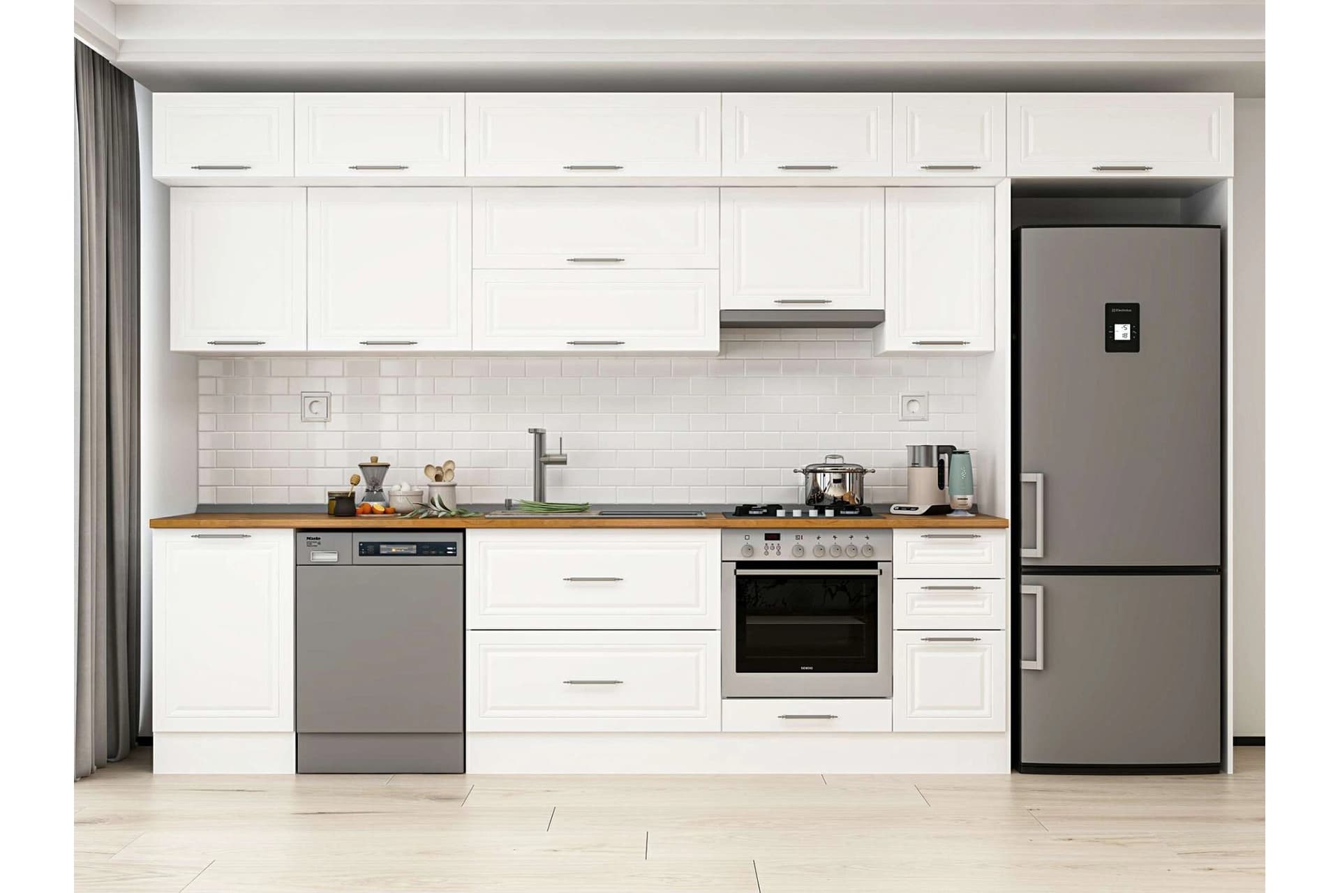 ALVİNKA 370X240 CM KLASİK MEBRAN MUTFAK DOLABI, MB E80S50S40 1 MEBRAN BEYAZ SUNTALAM