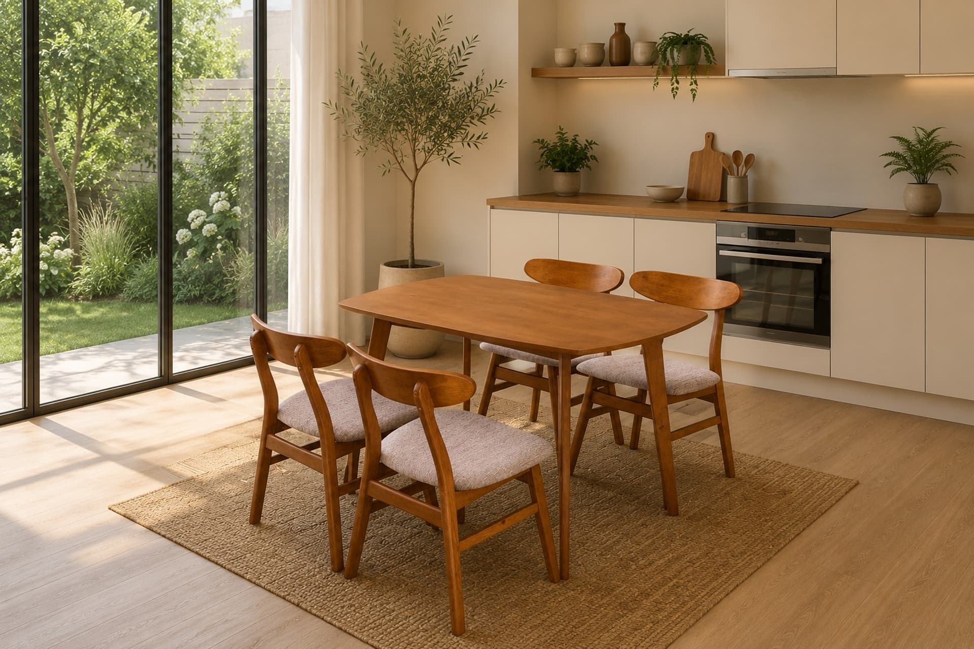 LİNDHOLM MUTFAK MASA TAKIMI, NATURAL, 4 SANDALYELİ, 80X120