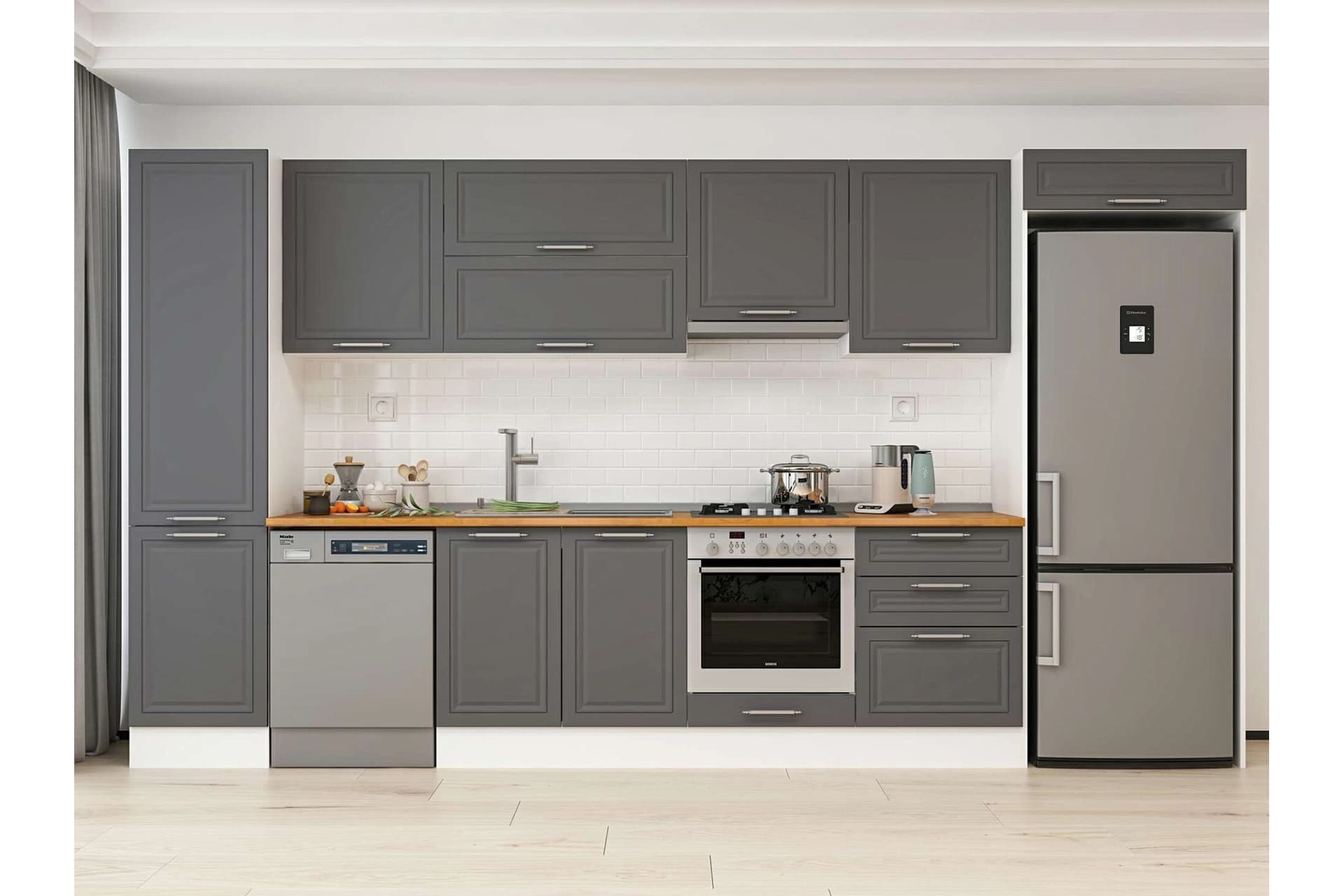 ALVİNKA 400X222 CM KLASİK MEBRAN MUTFAK DOLABI, MBB E90B50S60 1 MEBRAN ANTRASİT MDF