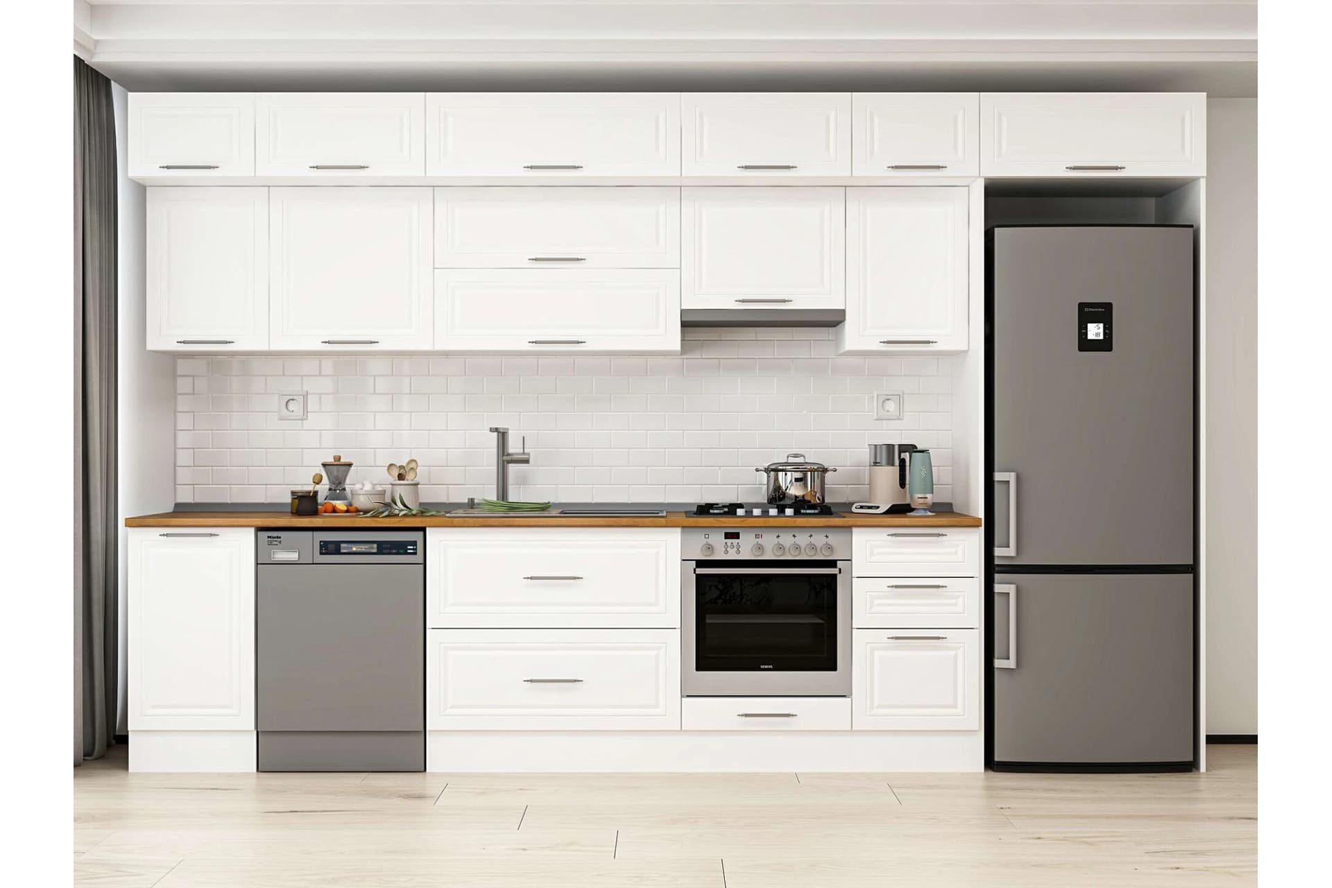 ALVİNKA 370X240 CM KLASİK MEBRAN MUTFAK DOLABI, MB E80S45S45 1 MEBRAN BEYAZ SUNTALAM