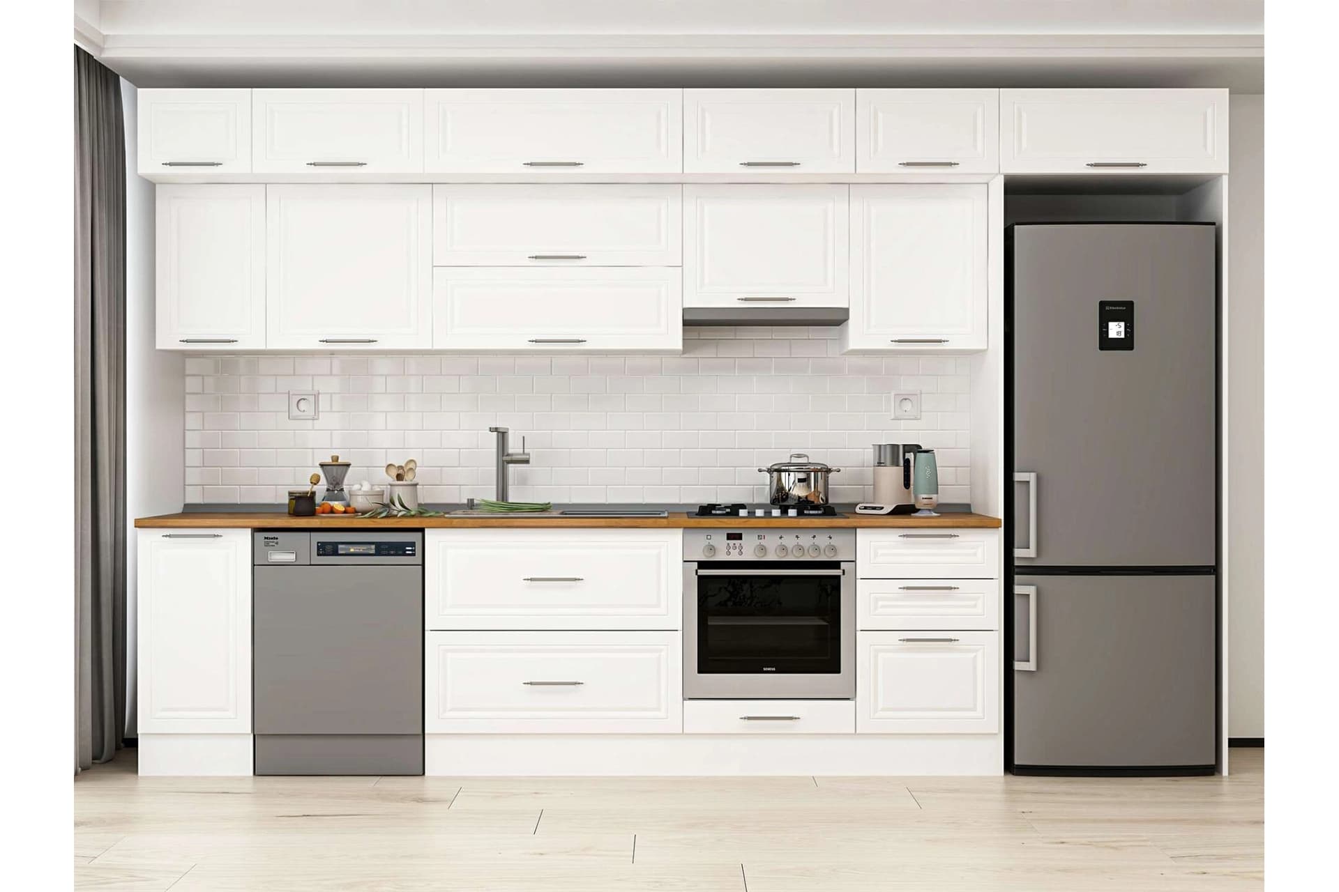 ALVİNKA 380X240 CM KLASİK MEBRAN MUTFAK DOLABI, MB E90S40S50 1 MEBRAN BEYAZ SUNTALAM