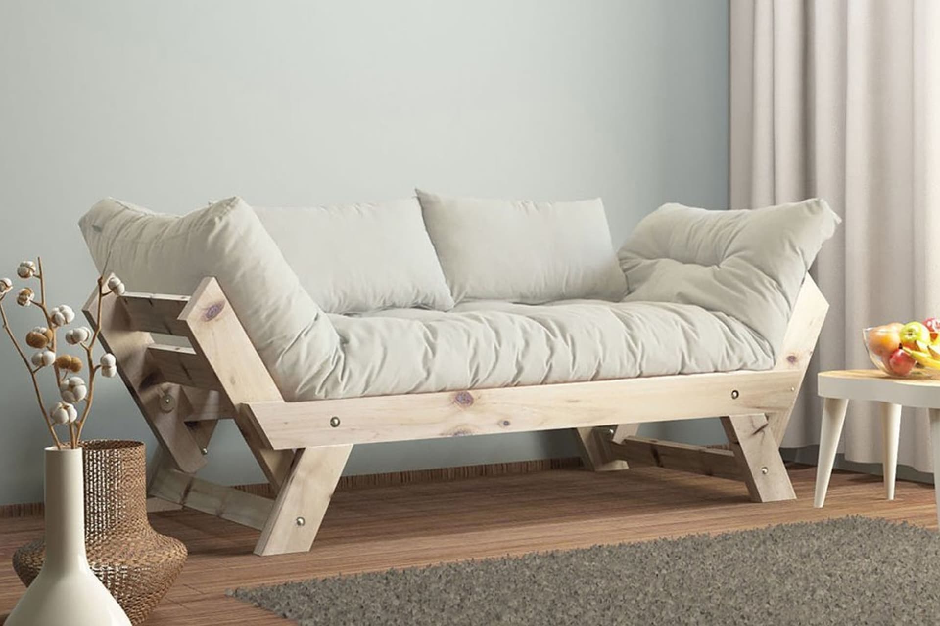WOODESK ADALAR MASİF AHŞAP KANEPE,  NATURAL-KIRIK BEYAZ RENK