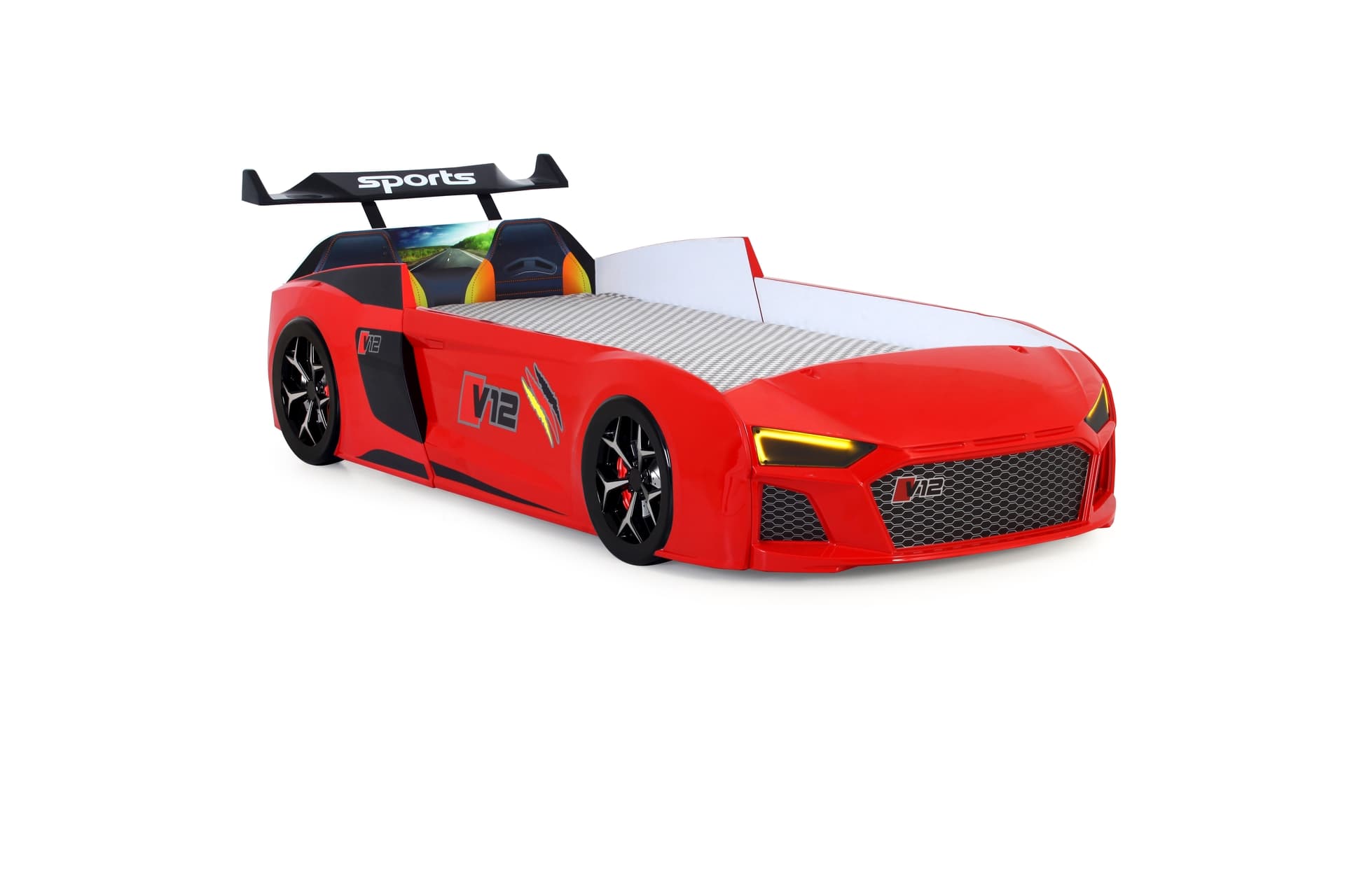 AUDİ IŞIKLI ARABALI YATAK,  KIRMIZI, V12