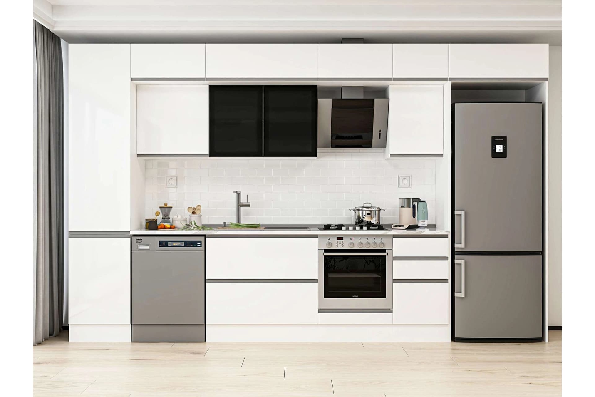ALVİNKA 375X240 CM MUTFAK DOLABI, MBB E80B50S45 3 BEYAZ SUNTALAM